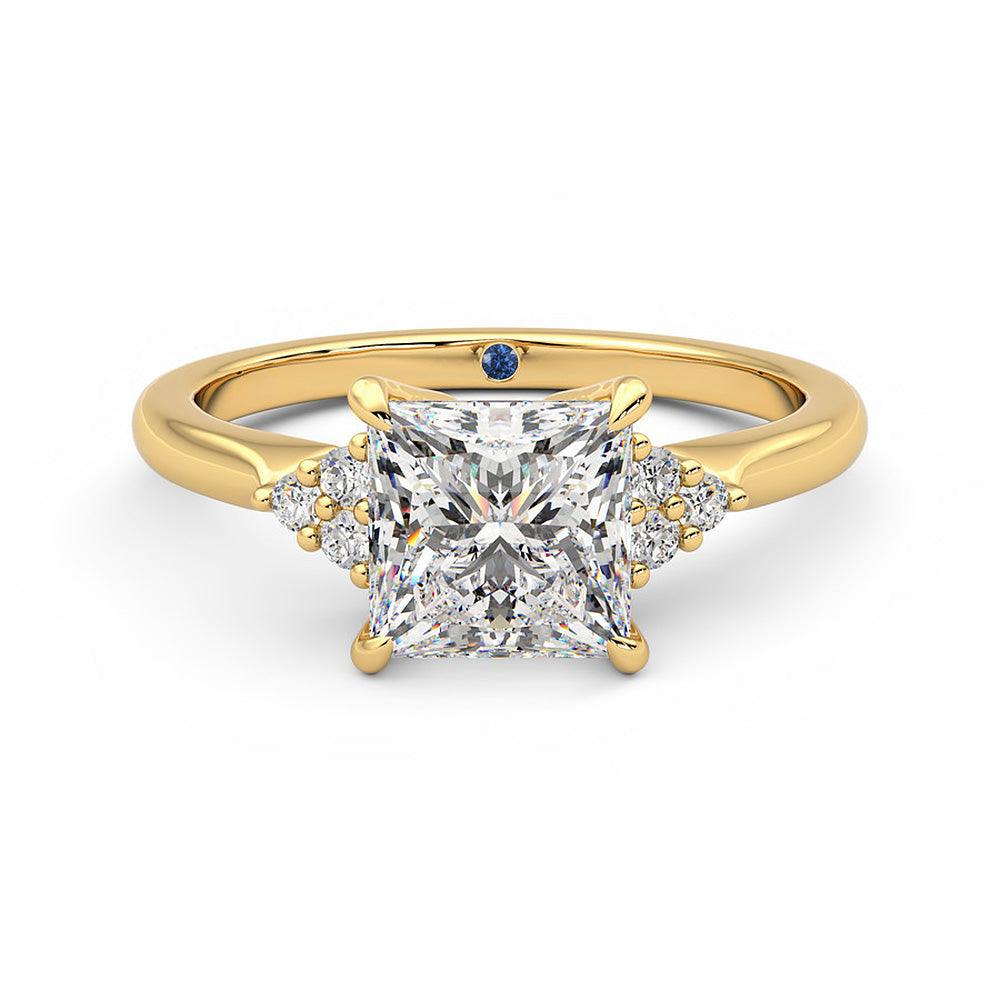 Princess Cut Moissanite Engagement Ring with Hidden Anniversary Stone & Diamond Accents - Perfect for Proposals, Weddings & Anniversary Gifts