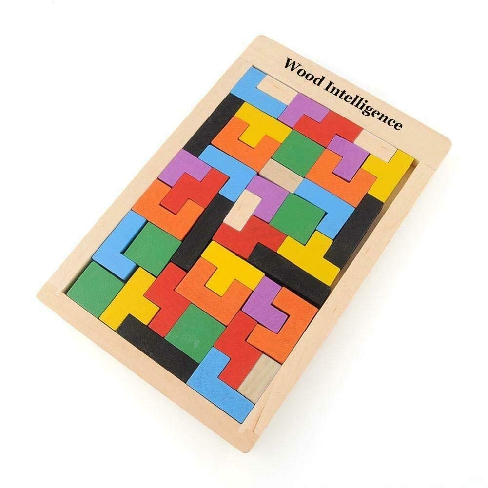 Vibgyor Vibes™ Wooden Tetris Puzzle - Classic Block Jigsaw Game for Kids & Adults - Brain Teaser & Stress Relief Toy for Home, Office & Travel