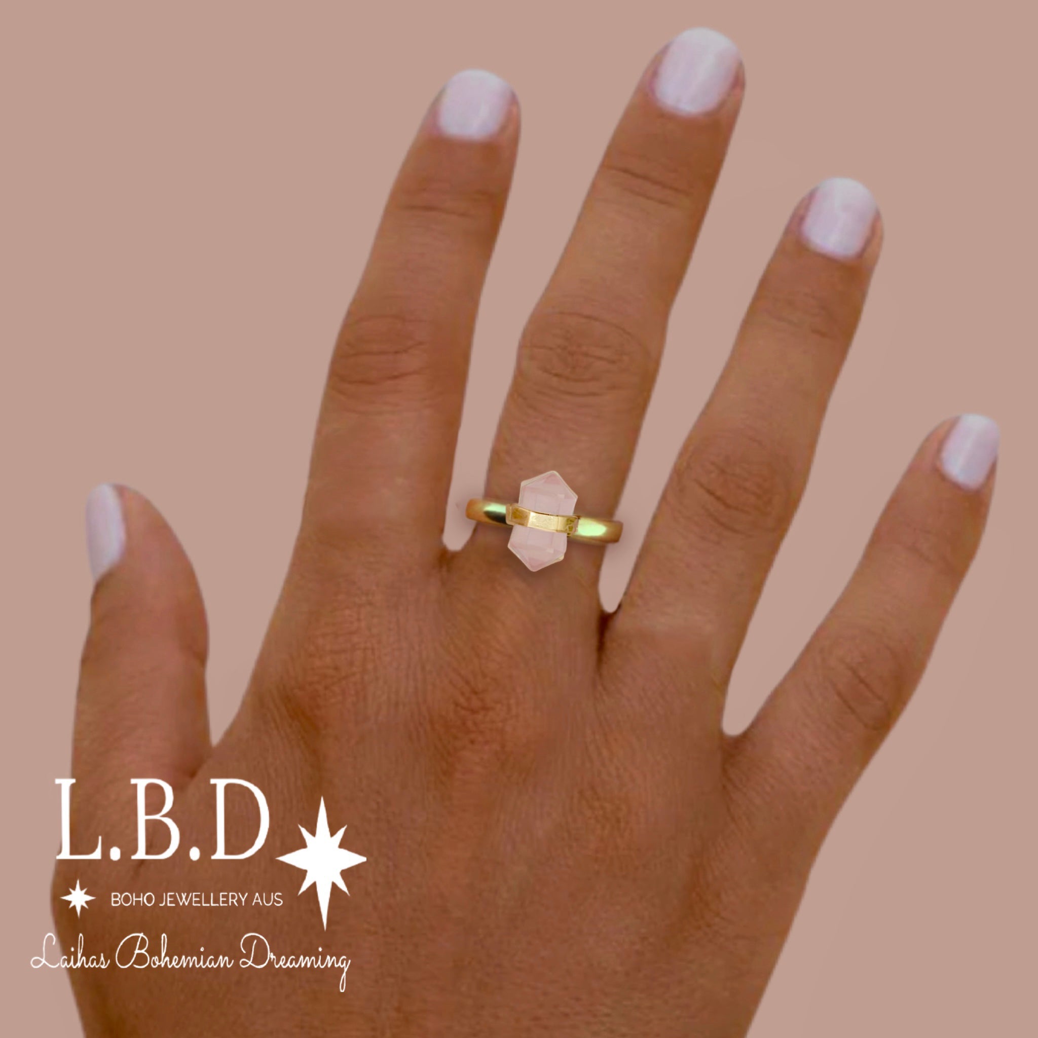 Laihas Gold Crystal Rose Quartz Ring for Women - Elegant Healing Jewelry for Love & Positivity | Perfect for Gifts, Meditation & Everyday Wear
