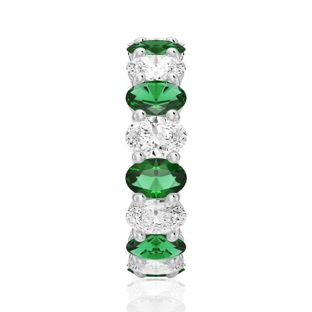 6.6 CT Lab Grown White Sapphire & Green Emerald Gemstone Ring - Elegant Wedding Band, Anniversary Gift for Her, Perfect for Engagement & Special Occasions