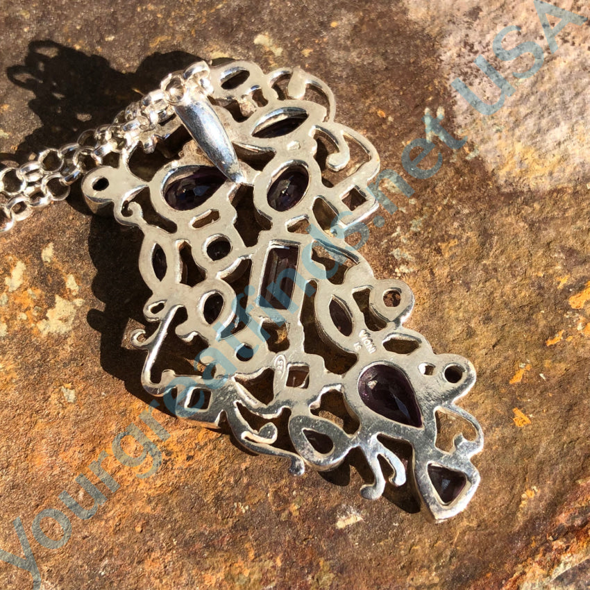 Genuine Amethyst Sterling Silver Pendant Necklace with 21 Natural Stones - Perfect for Gifts, Spiritual Healing & Everyday Elegance