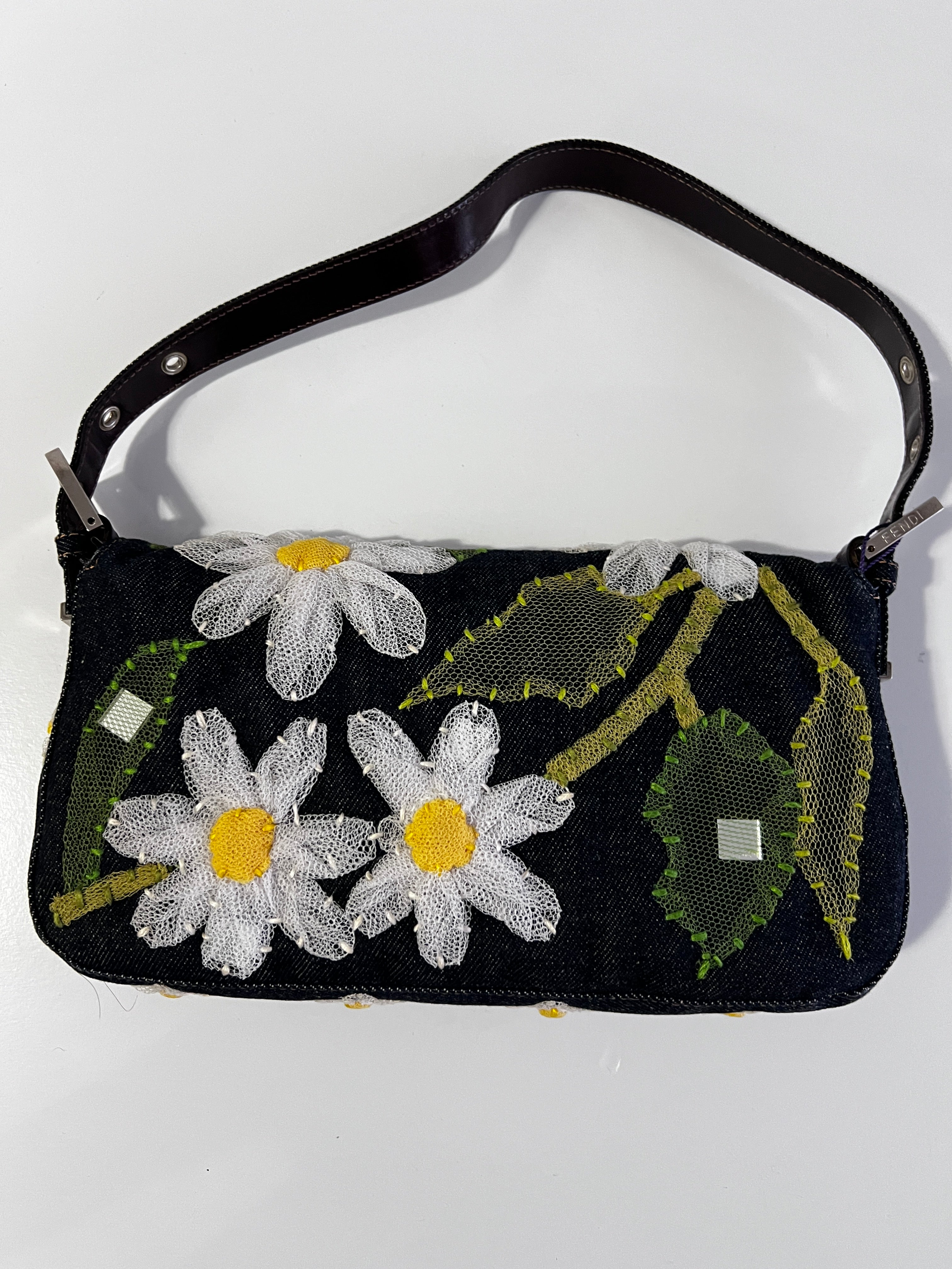Fendi Daisy Denim Baguette Bag - Stylish Designer Handbag for Women, Perfect for Casual Outings, Shopping & Travel