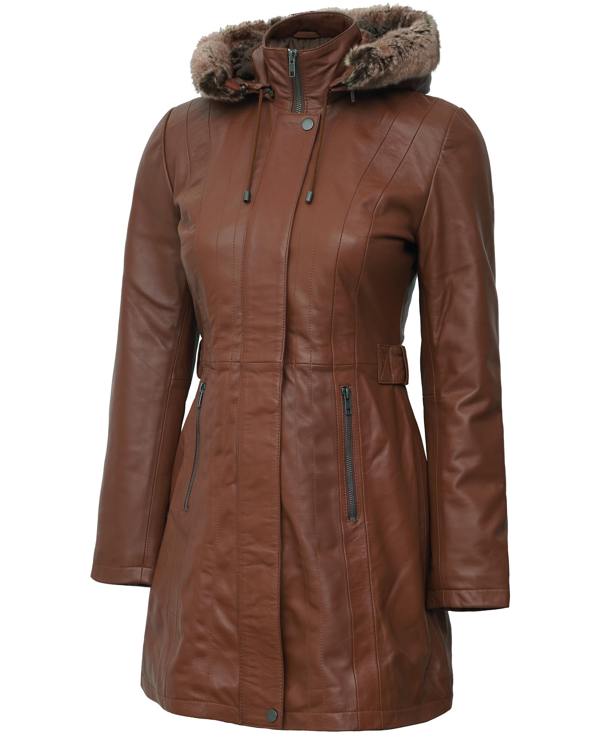 Decrum Genuine Lambskin Leather Jacket for Women - Stylish Winter Coat with Belt, Warm Faux Fur Lining - Perfect for Office, Dating & Outdoor Activities