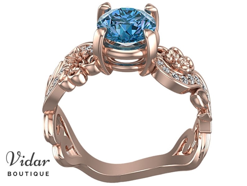 Rose Gold Blue Topaz Flower Engagement Ring – Elegant Vintage Style Wedding Band for Women | Perfect for Proposals, Anniversaries & Special Occasions