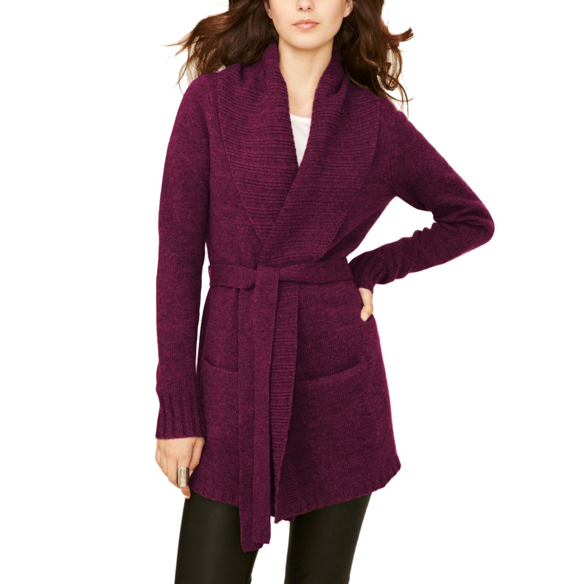Parisbonbon Women's 100% Cashmere Long Sleeve Cardigan Sweater - Soft Burgundy Winter Pullover (Size XS) | Perfect for Office, Date Night & Cozy Evenings