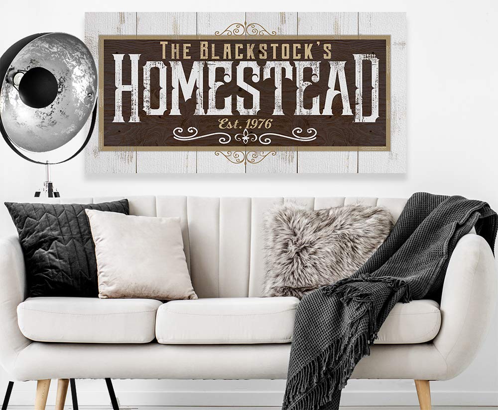 Personalized Farmhouse Decor - Classic Rustic Wood Style 18x36 Stretched Canvas Art - Western Barn House Print, Country Home Accessories & Customized Farmers Gift - Perfect for Living Room, Kitchen, or Cabin Wall Decor