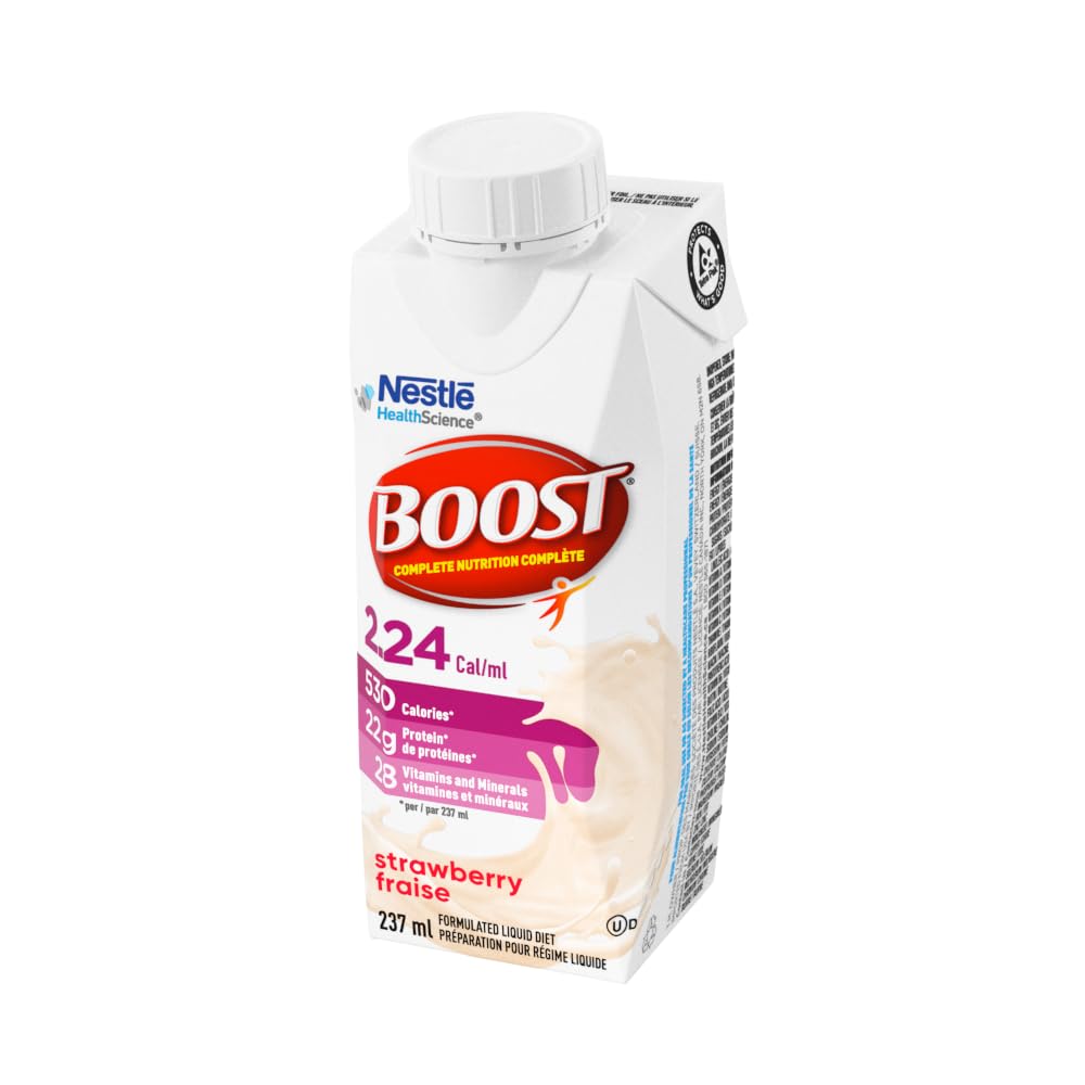 Boost Complete Nutrition Drink for Adults - Strawberry Flavor, 530 Calories per Serving, 22g Protein, Ready-to-Drink with Essential Vitamins & Minerals, 24 Tetra Paks - Ideal for Meal Replacement, Weight Gain & Active Lifestyles