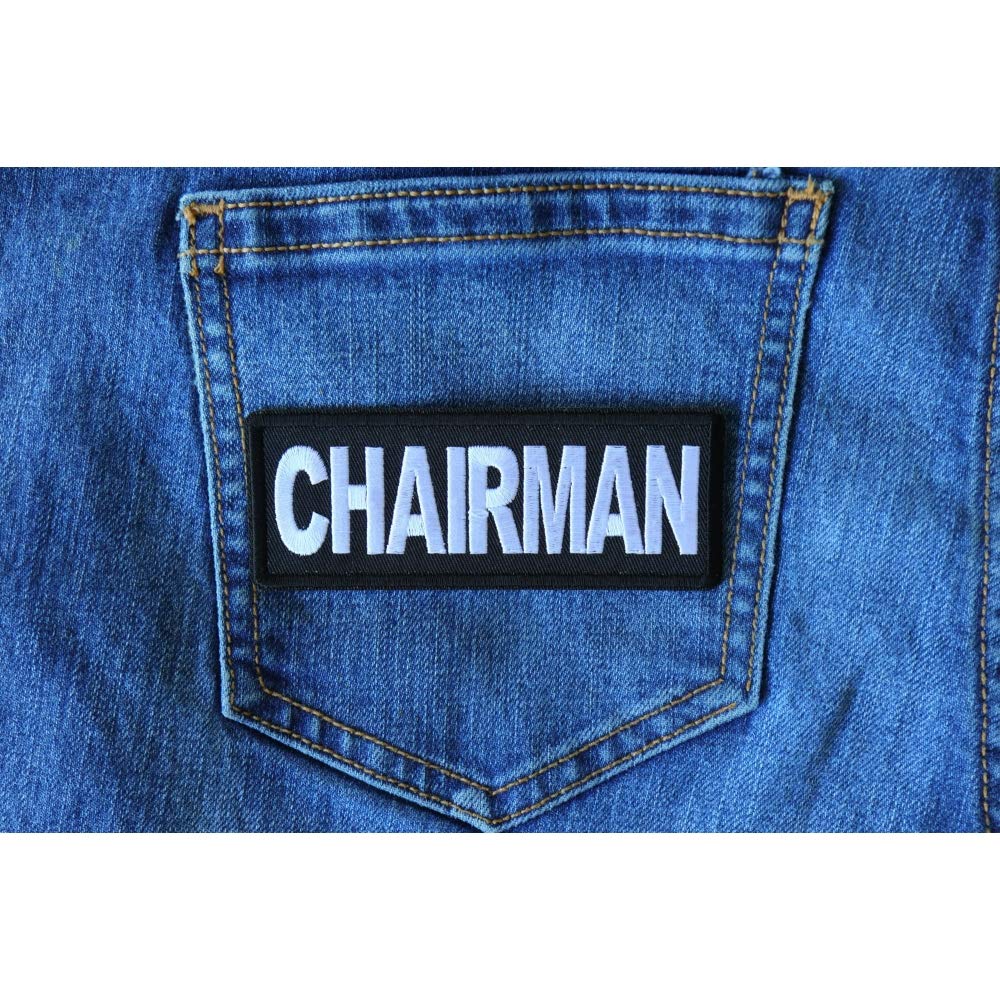4x1.5 Inch Embroidered Iron On Chairman Patch - Premium Quality Sew On Badge for Jackets, Hats, Bags & DIY Crafts