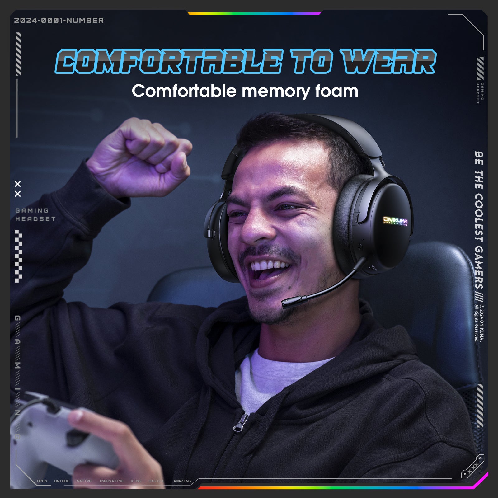 ONIKUMA GT819 Wireless Gaming Headset with Bluetooth & 3.5mm Wired Connection - Lightweight Over-Ear Esports Headphones for PC, PS4, Xbox, Mobile Gaming & Streaming
