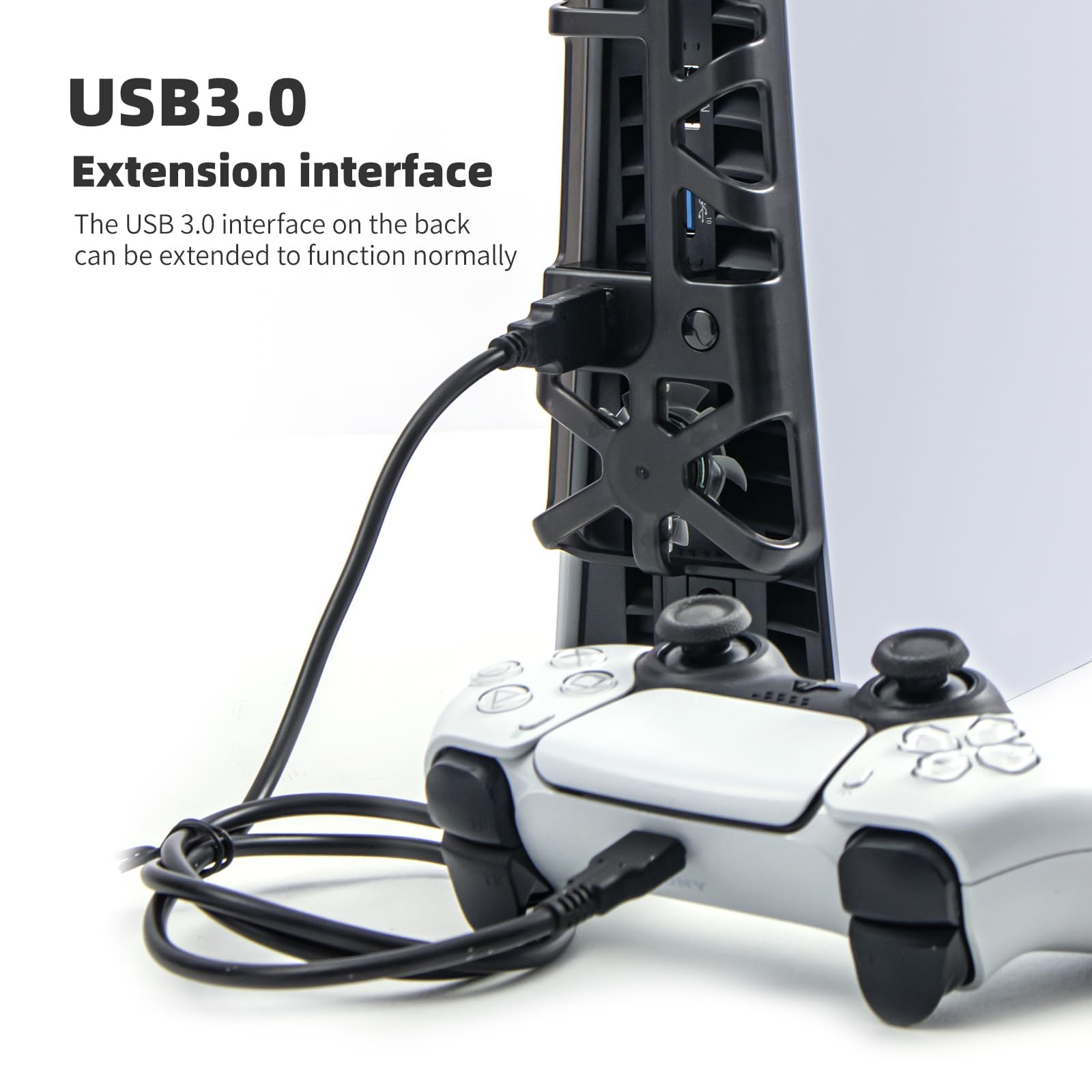 Upgraded PS5 Slim Cooling Fan with LED Light & USB 3.0 Hubs - Quiet Horizontal Cooling System for PS5 Slim Disc/Digital Edition - Black | Perfect for Gaming Marathons & Enhanced Console Performance