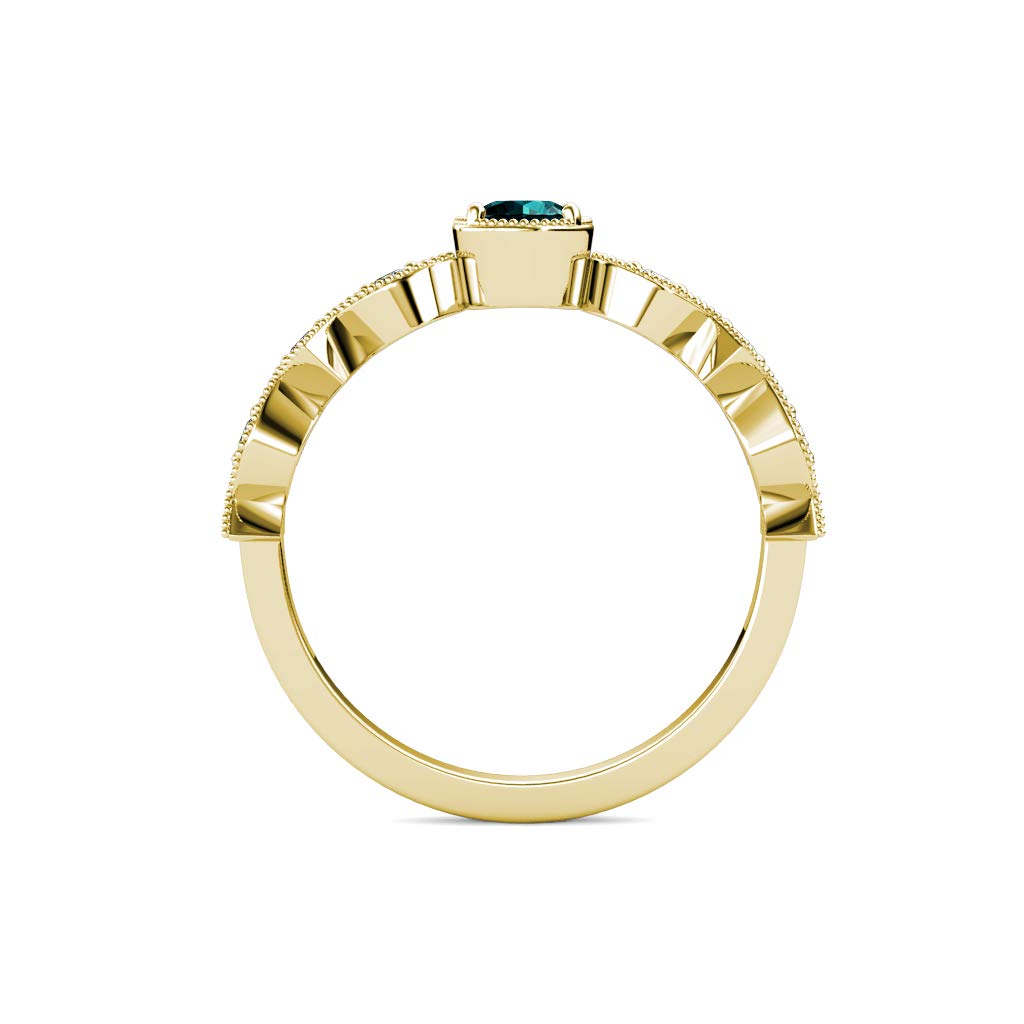 14K Gold Oval Cut London Blue Topaz & Natural Diamond Women's Engagement Ring - 1 ctw Marquise Square Milgrain Design for Weddings, Anniversaries & Special Occasions