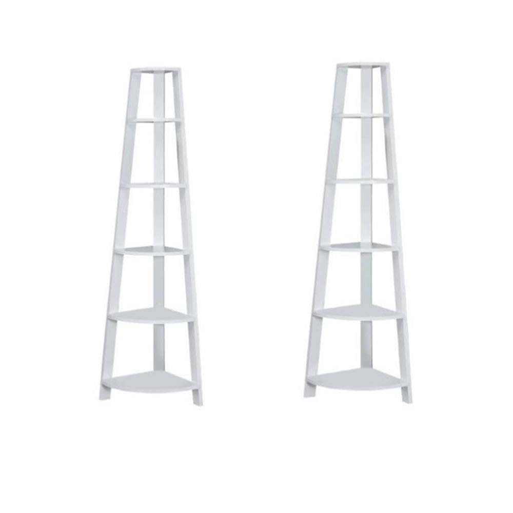 Modern White Wood Corner Accent Shelf Set of 2 - Space-Saving Home Decor for Living Room, Bedroom & Office Storage | Home Square