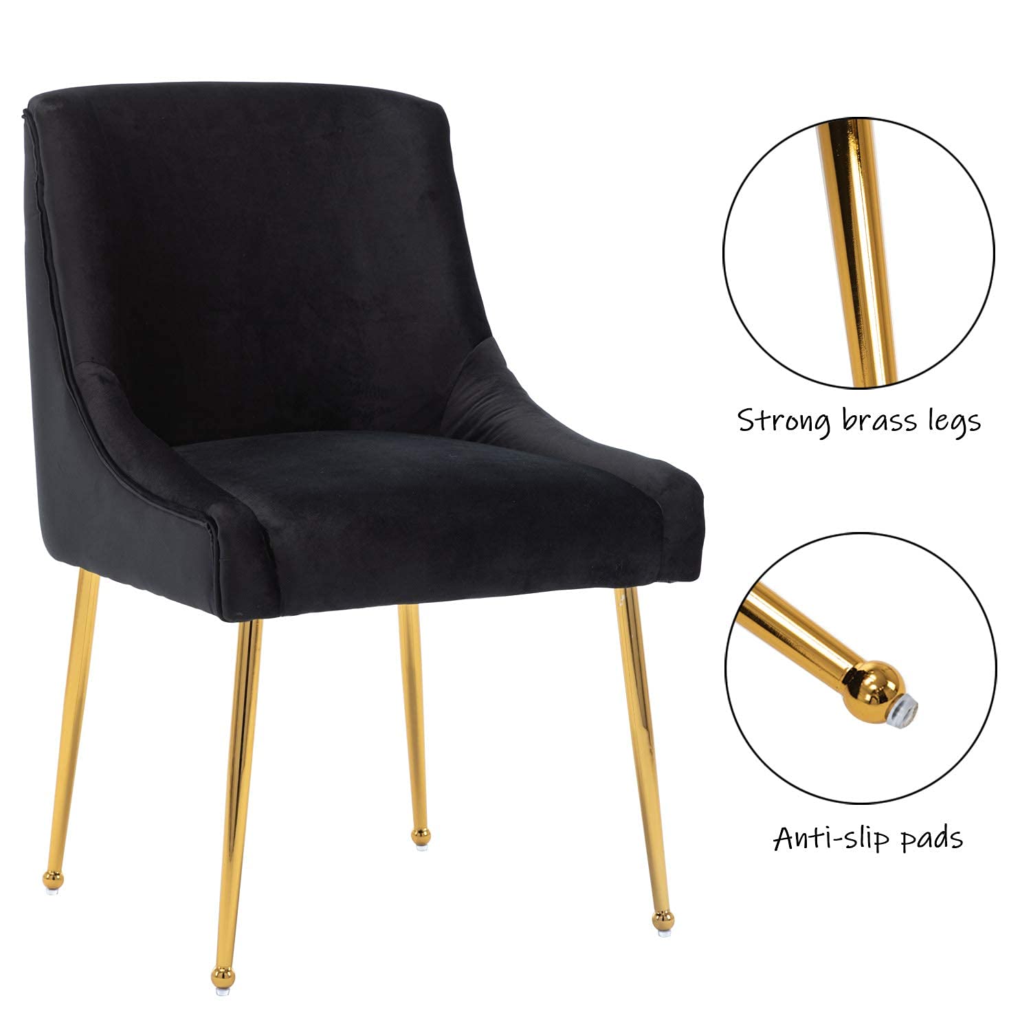 ZhengHao Black Velvet Dining Chairs Set of 4 - Mid Century Modern Upholstered Chairs with Gold Metal Legs for Kitchen, Living Room, Dining Room & Patio | Elegant Home Decor & Comfortable Seating for Dinner Parties & Family Gatherings