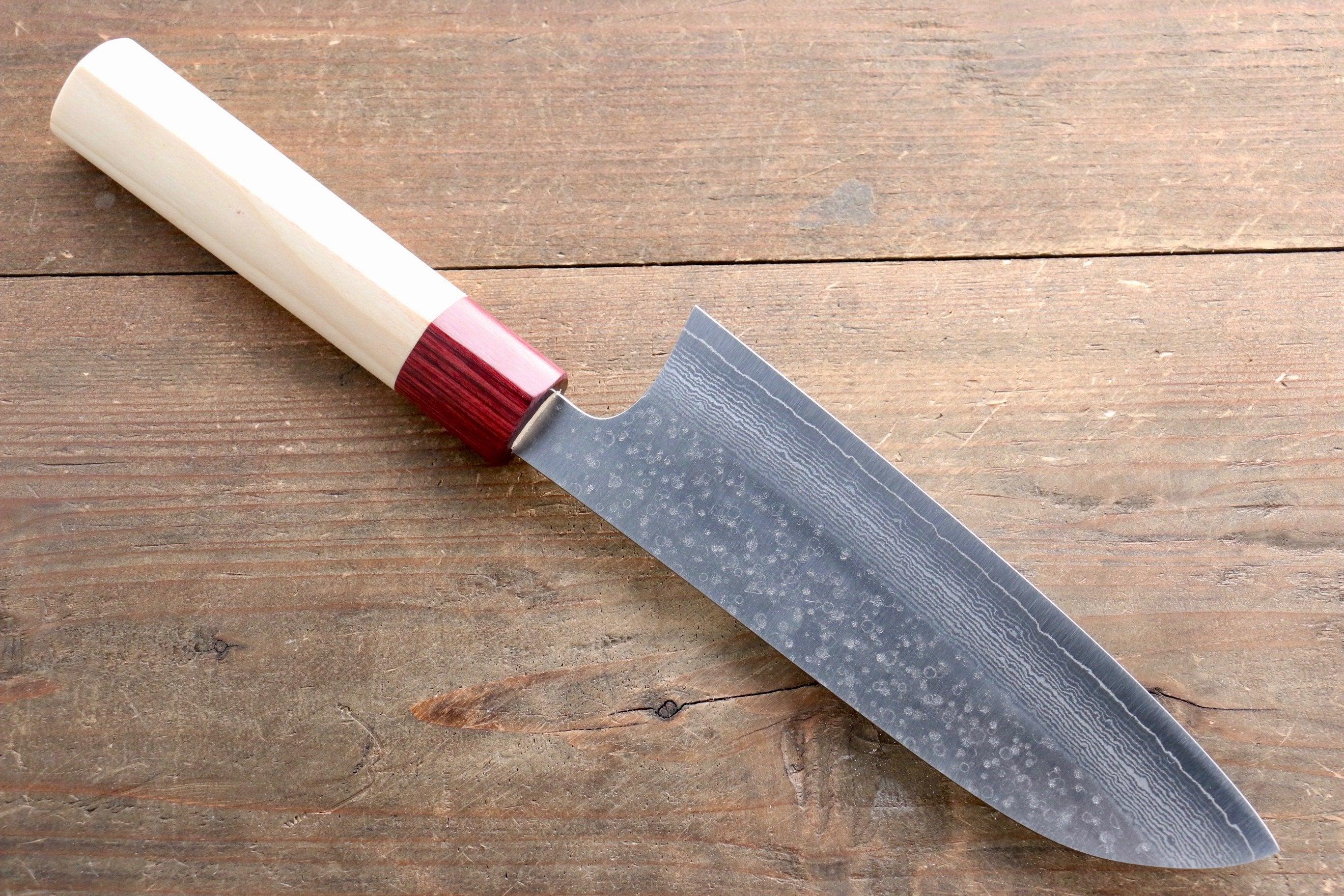 Premium Seisuke VG10 16-Layer Hammered Damascus Santoku Knife 165mm with Magnolia Wood Handle - Japanese Kitchen Knife for Professional Chefs & Home Cooking, Perfect for Slicing, Dicing & Chopping Vegetables, Meat & Fish