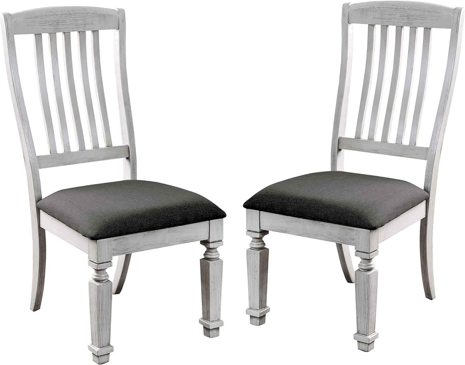 Aslani Farmhouse Dining Chairs Set of 2 - Rustic Wooden Accent Chairs with Upholstered Seats for Kitchen, Dining Room, Living Room & Office - Antique White & Gray - Perfect for Country Style Home Decor & Cozy Gatherings