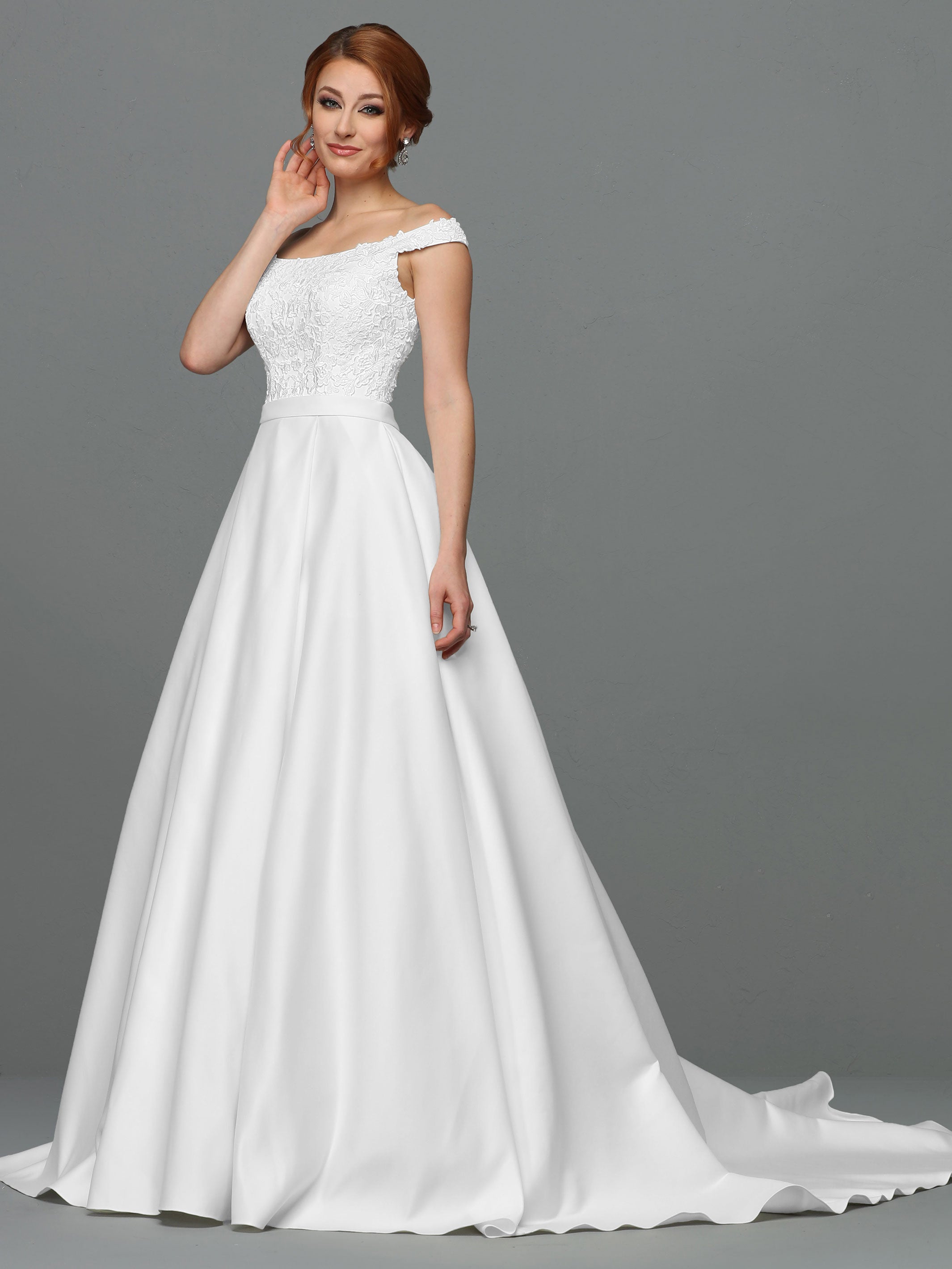 Audrey Elegant Lace and Satin Ball Gown Wedding Dress with Pockets - Perfect for Bridal, Prom, Formal Events & Photo Shoots