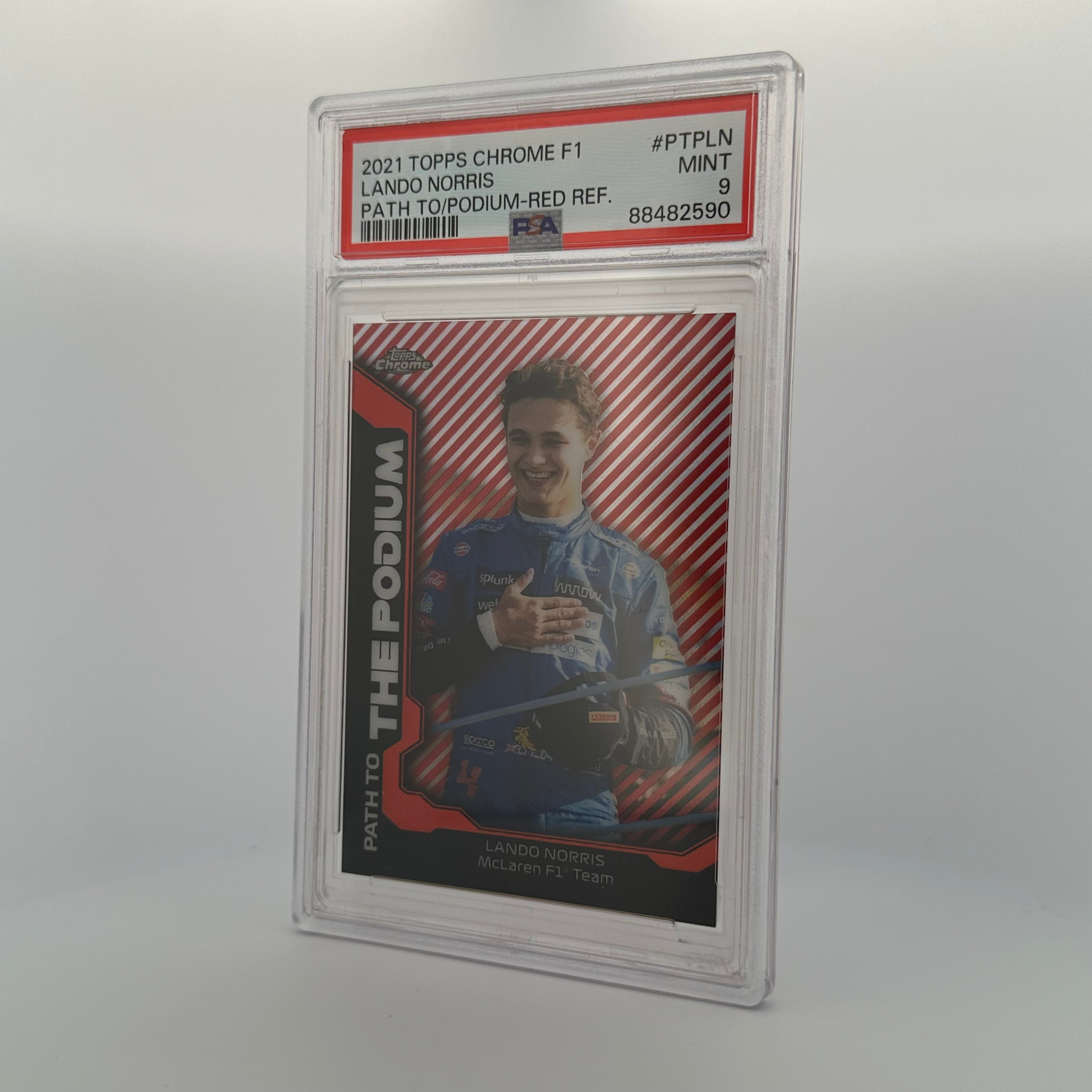 2021 Topps Chrome Lando Norris #PTPLN Red Refractor PSA 9 2/5 - Rare Racing Collectible for F1 Fans & Sports Card Investors - Perfect for Display, Trading, and Memorabilia Collections