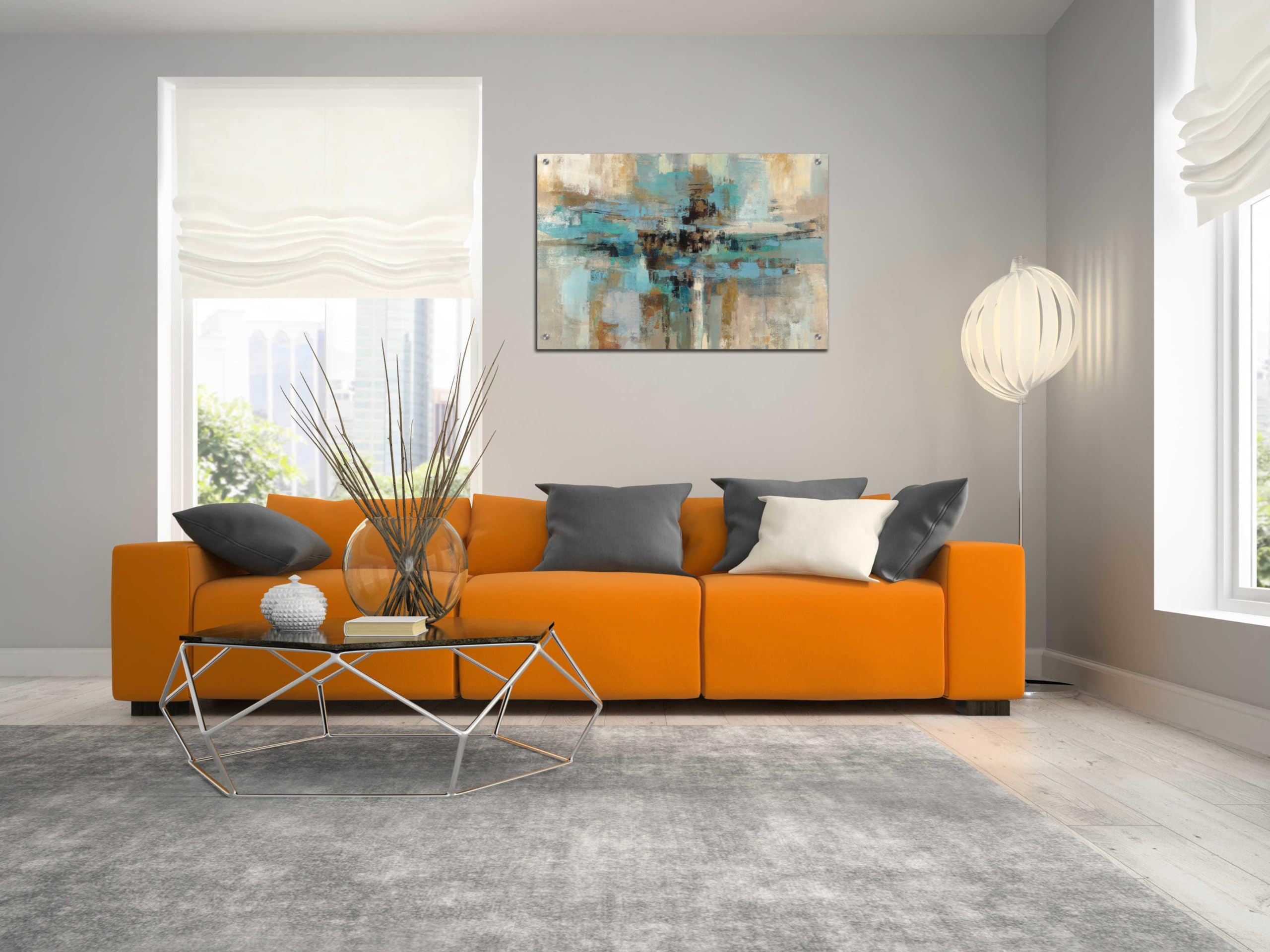 Silvia Vassileva 'Morning Fjord' Acrylic Glass Wall Art - 36x24 Inches Modern Abstract Landscape Painting for Living Room, Bedroom & Office Decor