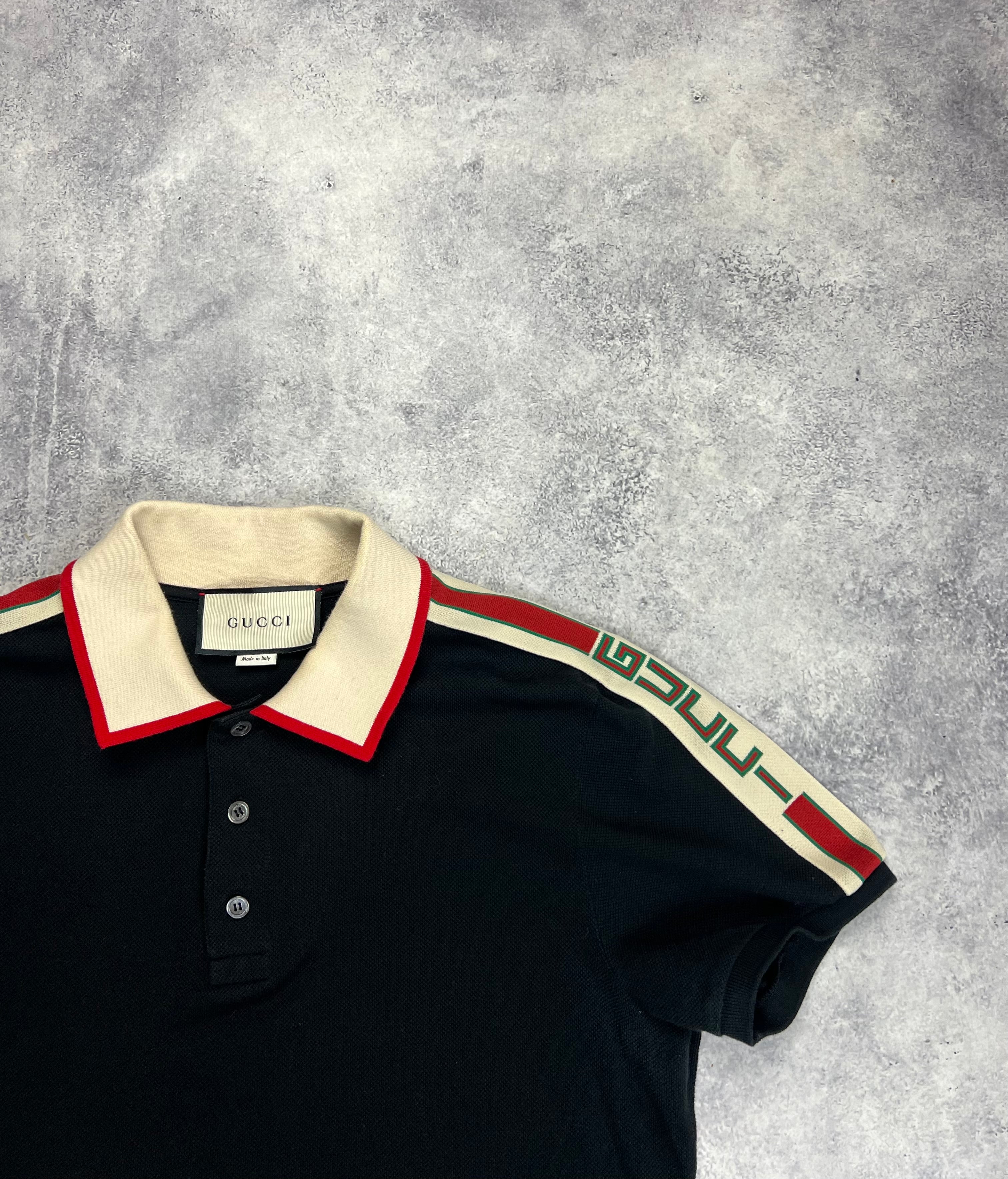 Gucci Men's Black Stripe Polo Shirt - Classic Cotton Casual Top for Business, Golf & Everyday Wear