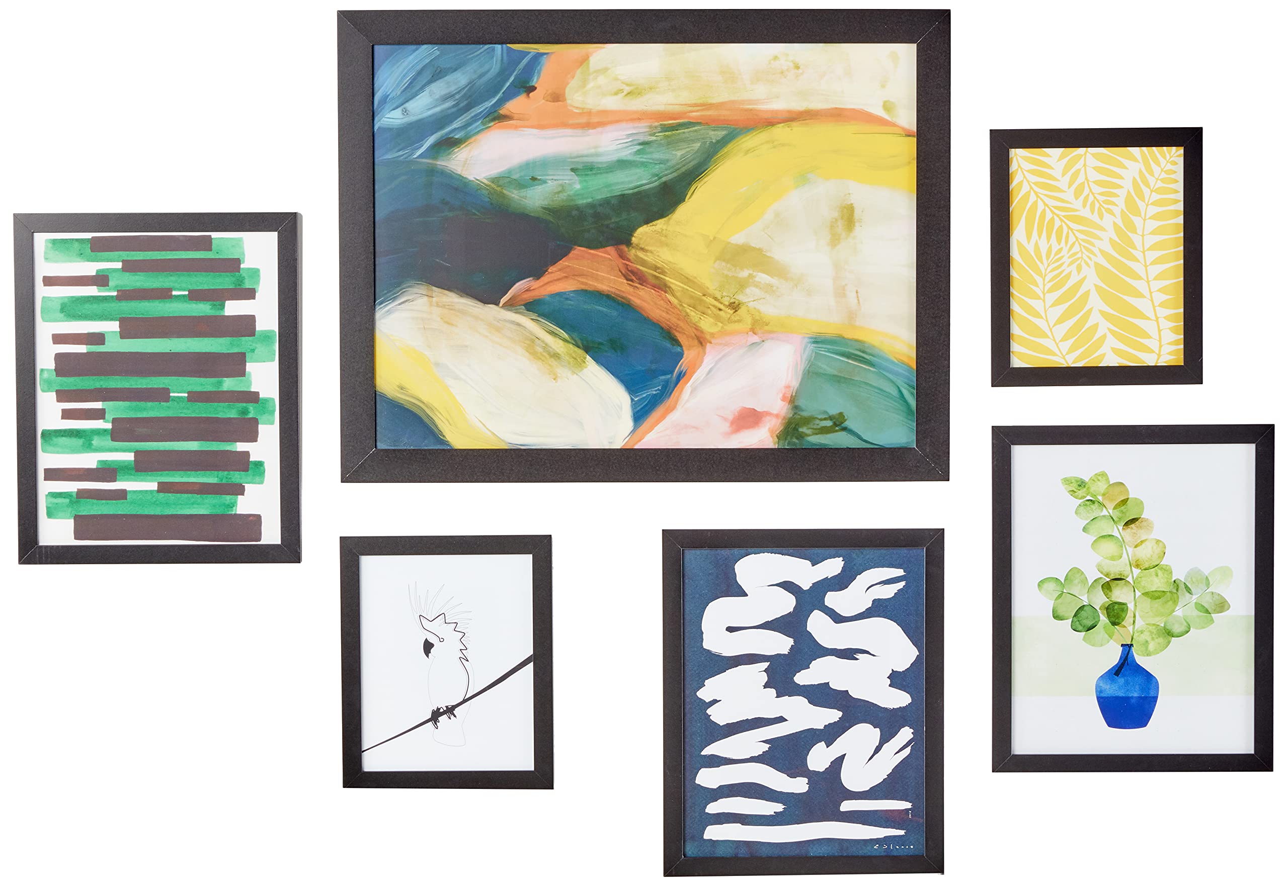 Americanflat Framed Gallery Wall Art Set - 6 Piece Abstract Green Stripe Eucalyptus Paintings by Hope Bainbridge in Black Frames | Modern Home Decor for Living Room, Bedroom & Office