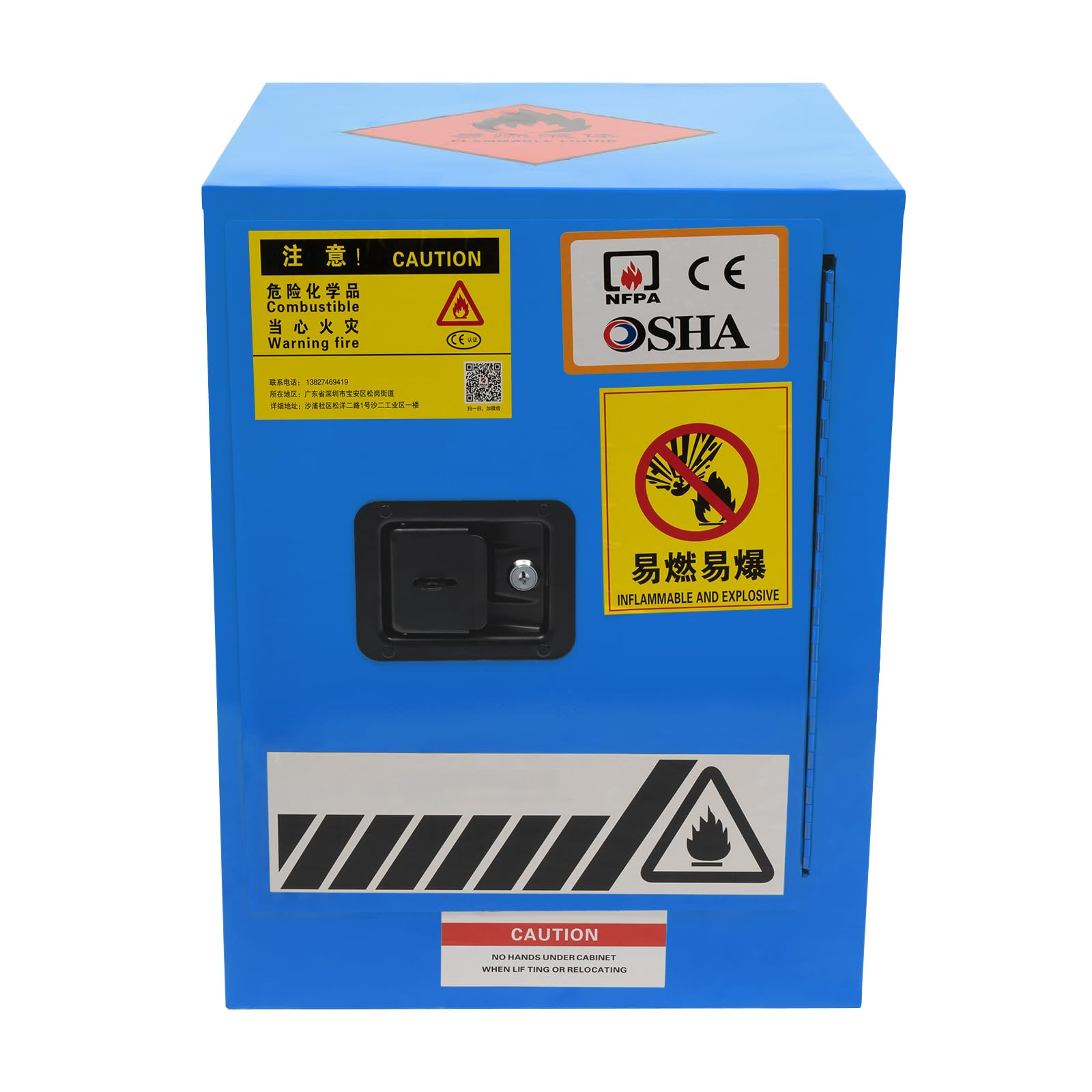 4 Gallon Hazardous Material Storage Cabinet - Fireproof & Explosion Proof Safety Cabinet for Gasoline, Chemicals | Commercial, Industrial & Home Use | Garage, Workshop, Laboratory Safety Storage (Blue)