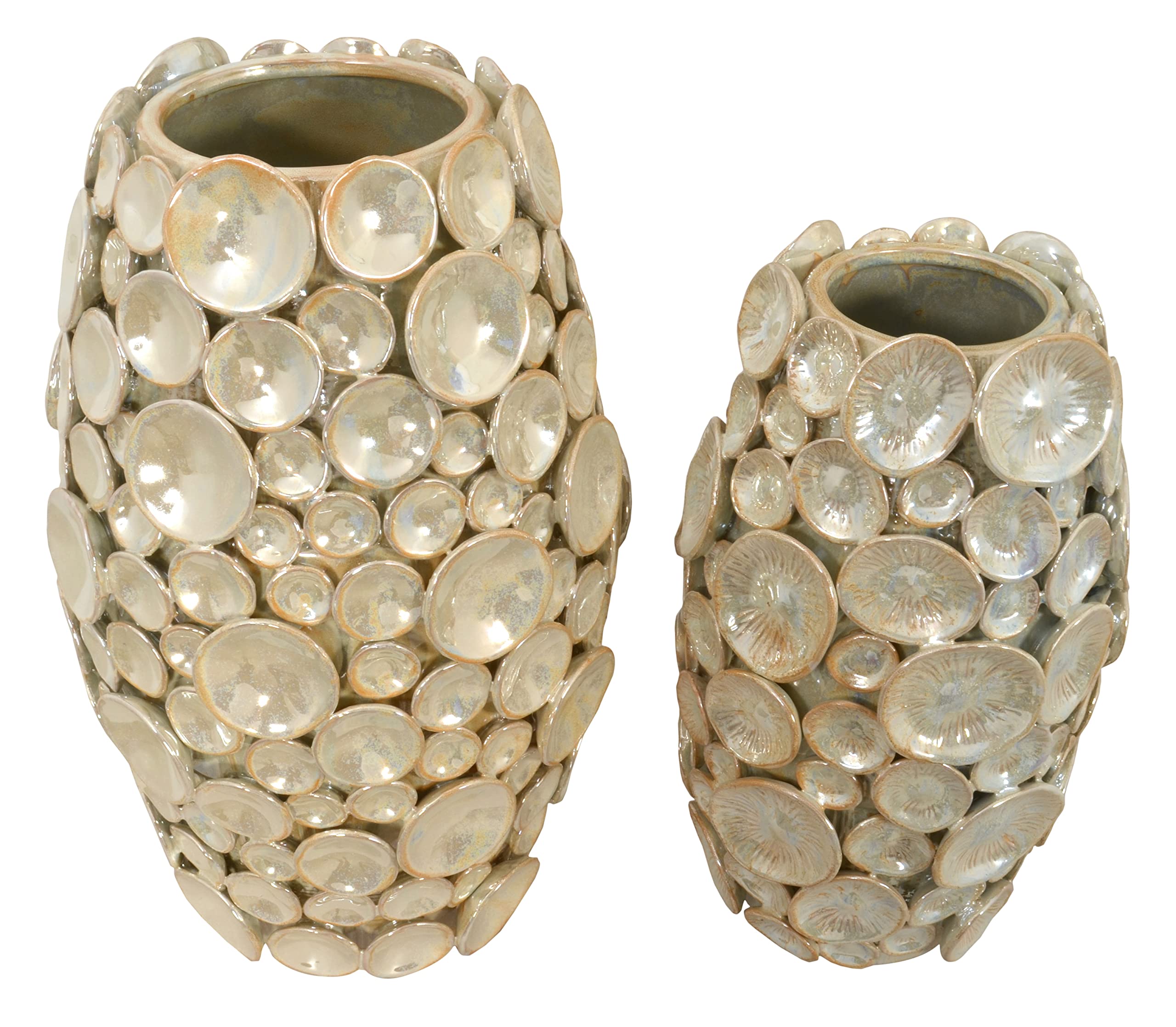 Elegant Silver Shimora Shell Vases - Set of 2 for Home Decor, Wedding Centerpieces & Beach House Accents