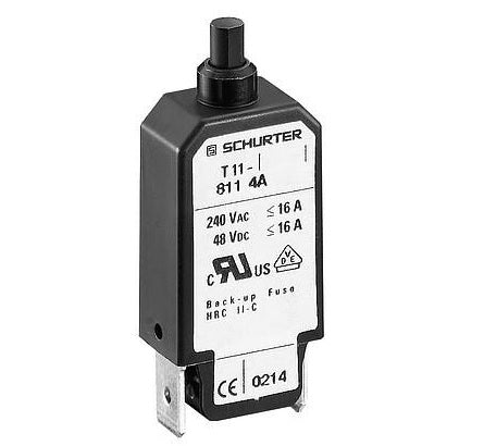 4400.0114 T11 811 5 - 1 Pole Thermal Circuit Breaker, 240VAC/48VDC, 5 Amp, 2kA, Drop-In Reset, Fastron Terminals - Ideal for Industrial Equipment, HVAC Systems, and Electrical Panels