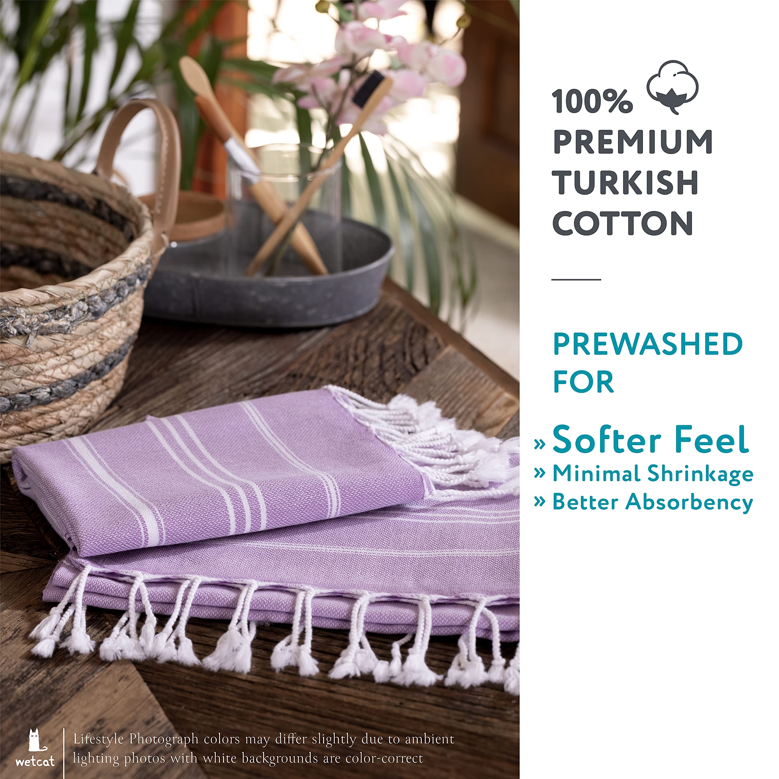 Premium WETCAT Turkish Hand Towels Set of 2 - 100% Cotton, Quick Drying, Pre-Washed (20