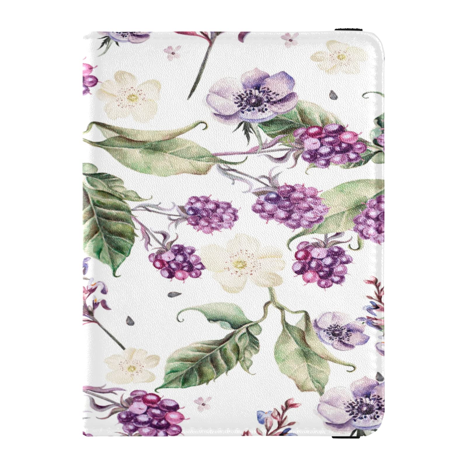 Premium PU Leather Passport Holder & Wallet Combo - Blackberry Floral Anemone Design with ID Badge & Vaccine Card Slot - Travel Organizer for Men & Women - Perfect for Airports, Business Trips & International Travel