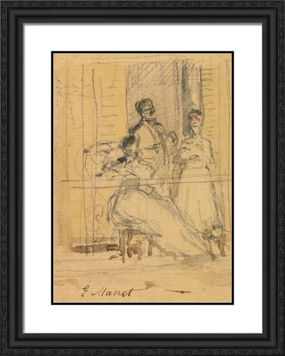 Edouard Manet 'A Study for The Balcony' 20x24 Inch Black Ornate Framed Art Print with Double Matting - Perfect for Living Room, Bedroom & Office Wall Decor
