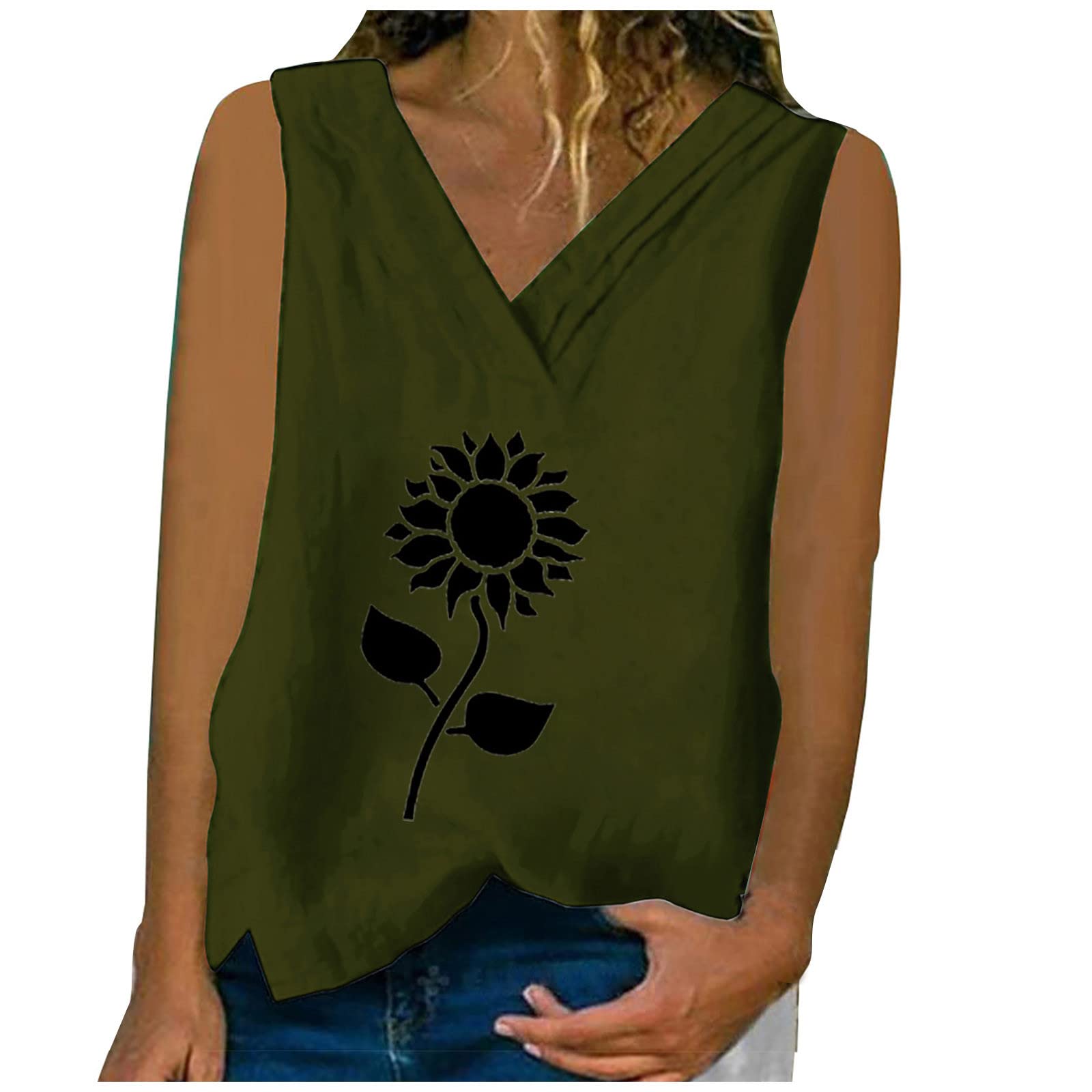 Women's Sleeveless V-Neck Tank Top - Sexy Loose Fit Summer T-Shirt with Printed Design | Perfect for Casual Wear, Beach Outfits & Vacation Essentials
