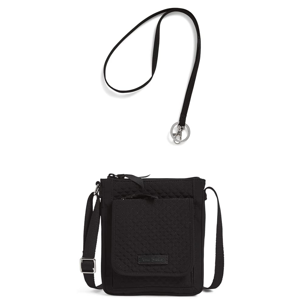 Vera Bradley Microfiber Lanyard ID Badge Holder - True Black One Size - Perfect for Office, School & Events | RFID Protection    Vera Bradley Women's RFID Blocking Microfiber Mini Hipster Crossbody Bag - Black Compact Purse - Ideal for Travel, Shopping & Everyday Use