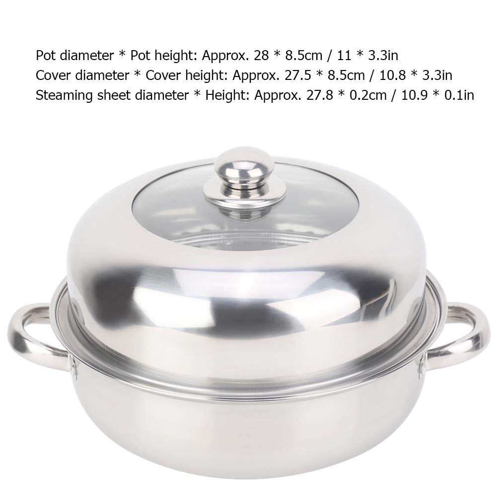 28CM Stainless Steel Single-Layer Soup Pot - Multi-Purpose Cooking Pot for Hot Pot, Steaming & Soup Making with Heightened Steel-Glass Composite Lid - Compatible with Open Flame, Induction Cooker, Infrared & Electric Stove - Perfect for Family Dinners, Camping & Restaurant Use