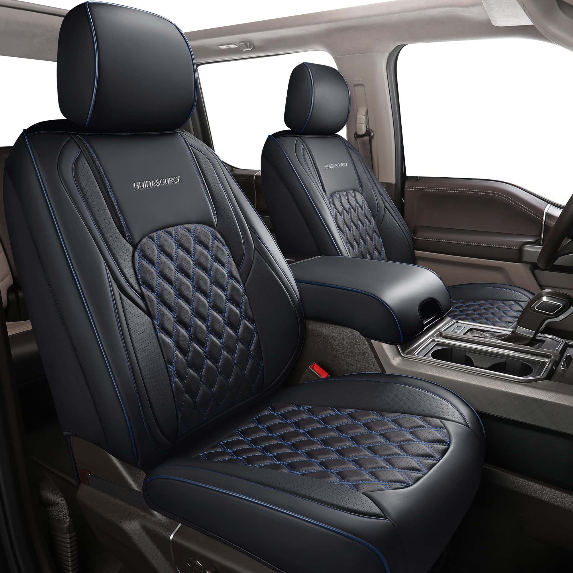 Premium Leather Seat Covers for Jeep Wrangler JL 4-Door (2018-2024) - Full Set Custom Fit with No Rear Cupholder | Black & Blue Design | Durable Protection for Off-Road Adventures & Daily Commuting