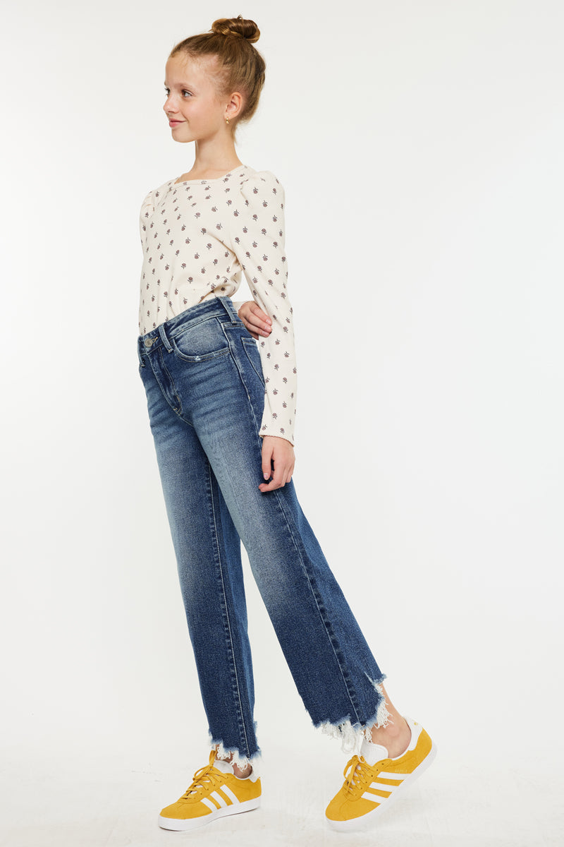High Rise Kids Cropped Wide Leg Jeans - Trendy & Comfortable Denim Pants for Girls - Perfect for School, Playdates & Casual Outings
