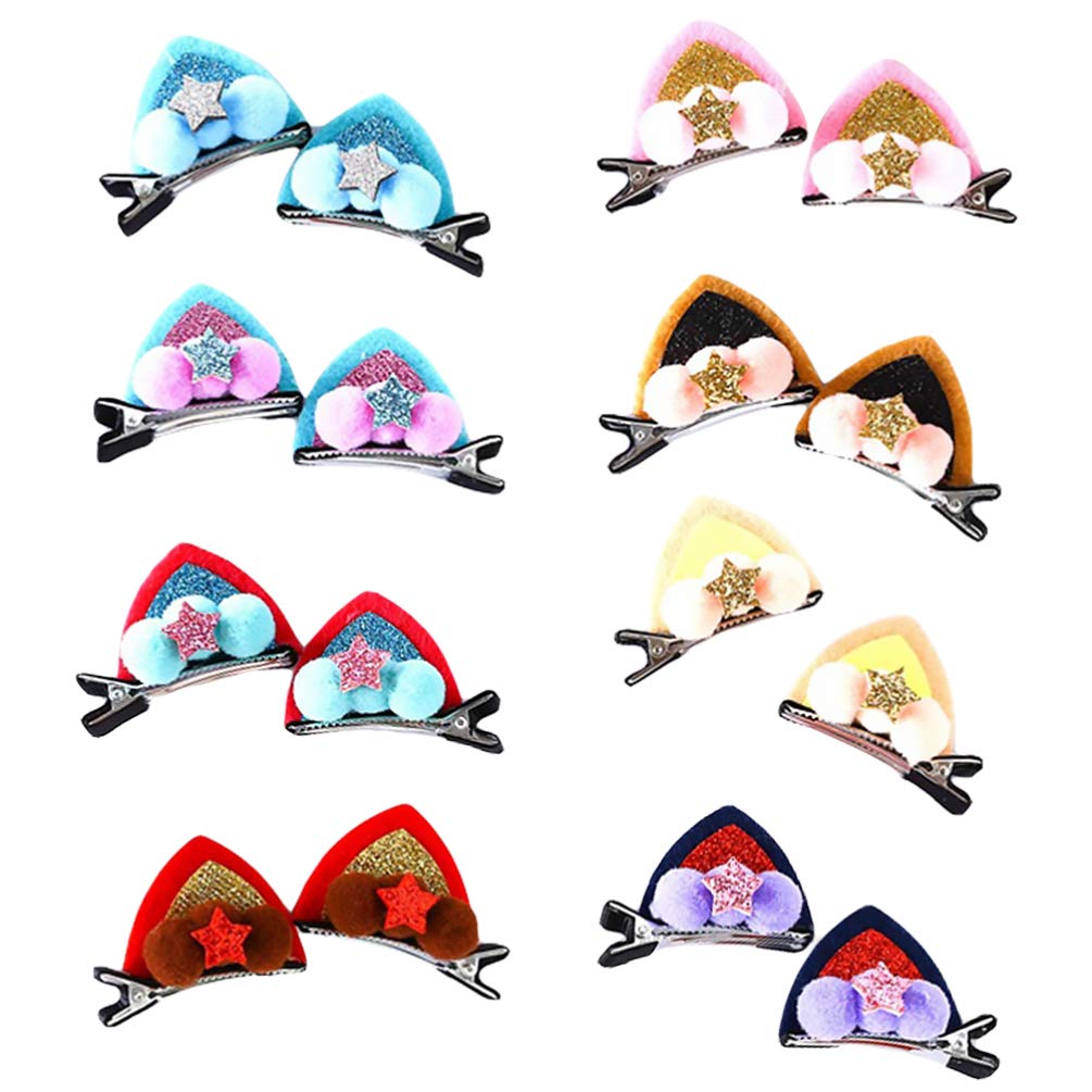 NUOBESTY 16pcs Cat Ear Hair Clips - Cute Animal Cosplay Hair Accessories for Kids & Girls, Fabric Cat Ears Barrettes for Halloween Costume, Dress Up Parties & Daily Wear