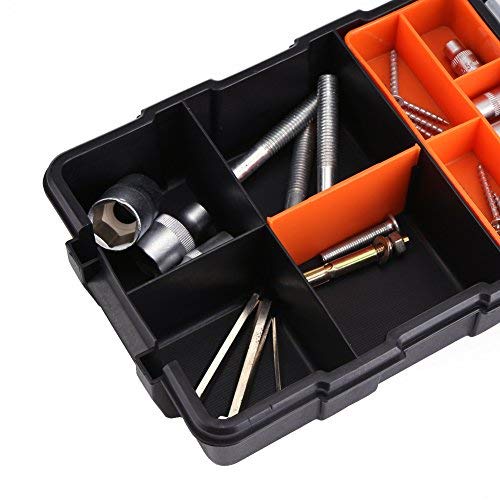 Heavy Duty 2-Layer Plastic Storage Organizer Box for Small Parts, Tools & Components - Durable Toolbox Case with Secure Latch (Black & Orange) - Perfect for Workshop, Garage, DIY Projects & Craft Organization