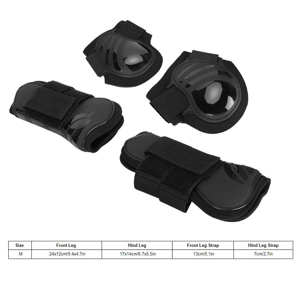 4Pcs Horse Leg Protectors - Elastic PU Front & Hind Leg Boots for Riding, Shock Absorbing Tendon & Fetlock Protection - Show & Competition Use (Medium, Black) - Ideal for Training, Jumping & Dressage