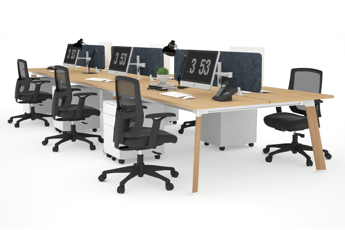 6-Person Wooden Workstation with Switch - 1400L x 700W Office Desk for Team Collaboration & Conference Meetings