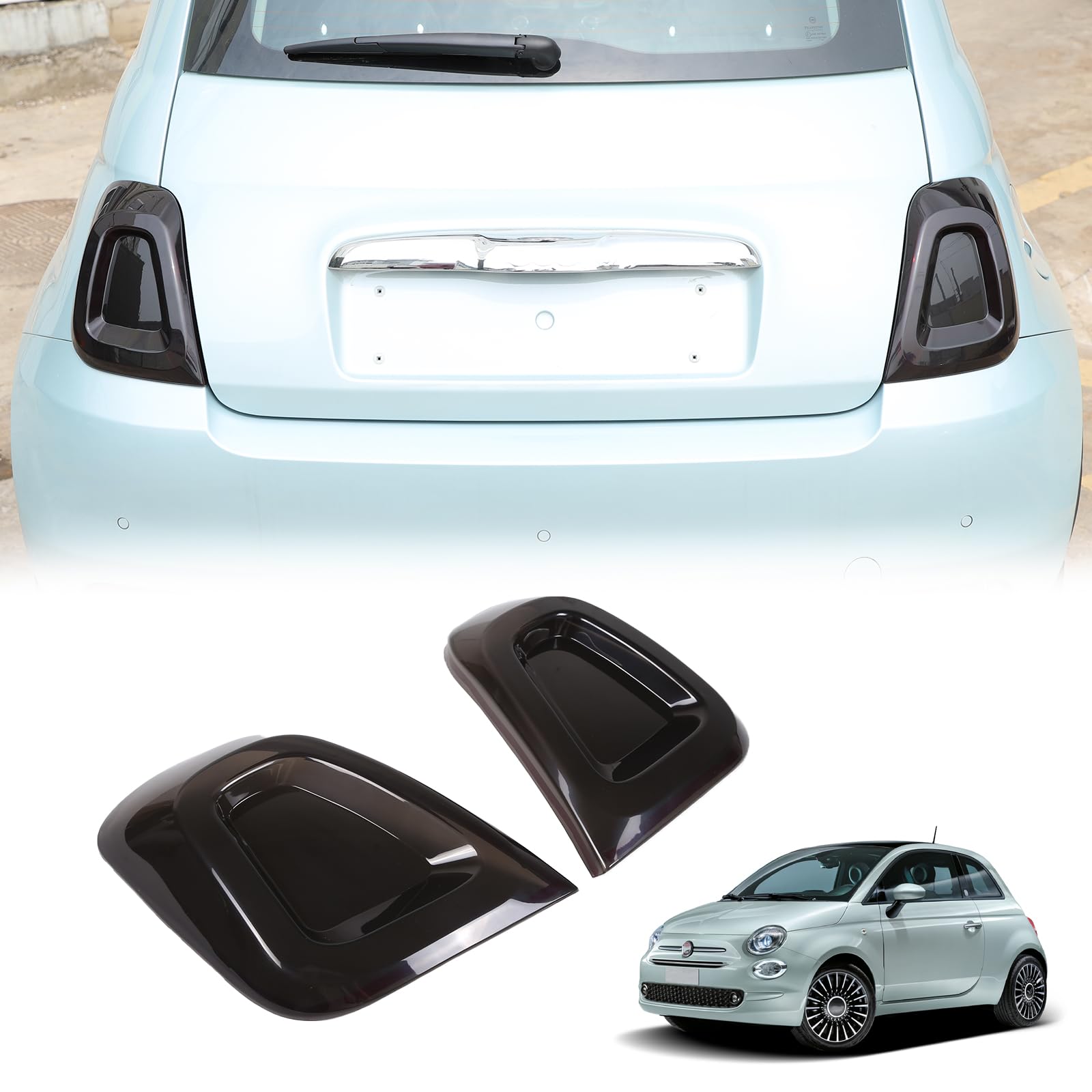 Smoked Black ABS Tail Light Cover for Fiat 500 (2016-2024) - Durable Exterior Accessory with Protective Guard Trim | Perfect for Car Customization & Night Driving Safety