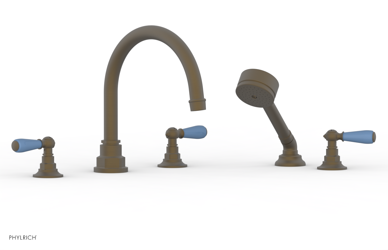 Jamestown Deck Tub Set with Hand Shower - Lever Handles & Light Blue Accents - 165