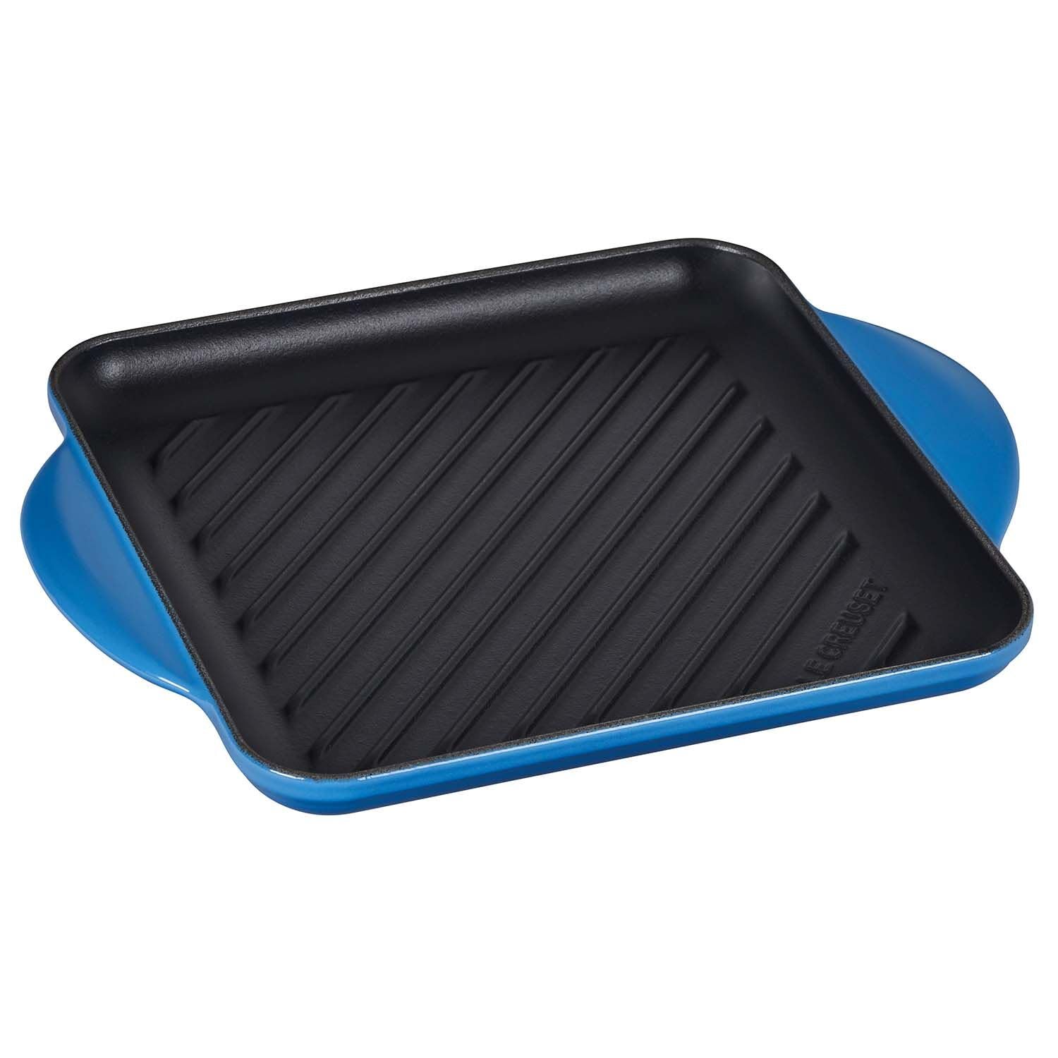 Le Creuset Enameled Cast Iron Square Grill Pan - 9.5 Inch, Marseille Blue - Perfect for Indoor & Outdoor Grilling, BBQ, Steaks & Vegetables