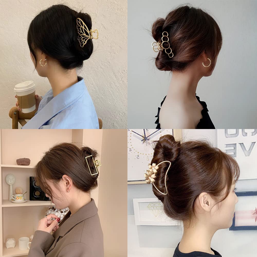 **4PCS Gold Metal Claw Hair Clips - Non-Slip Butterfly Flower Barrettes for Women & Girls | Perfect for Updos, Ponytails & Everyday Hairstyles**