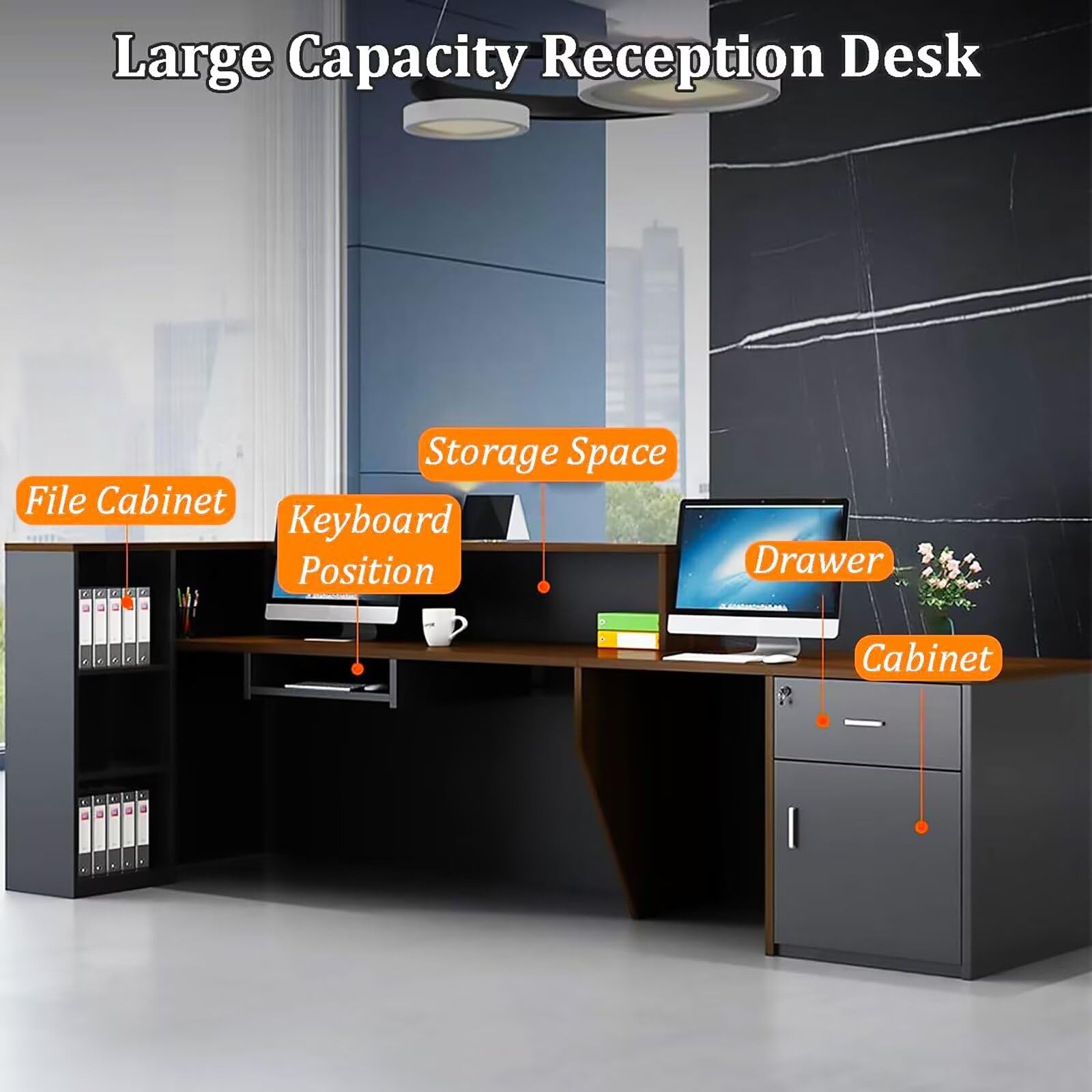 L-Shaped Reception Desk with Lockable Drawers & Keyboard Tray - 63