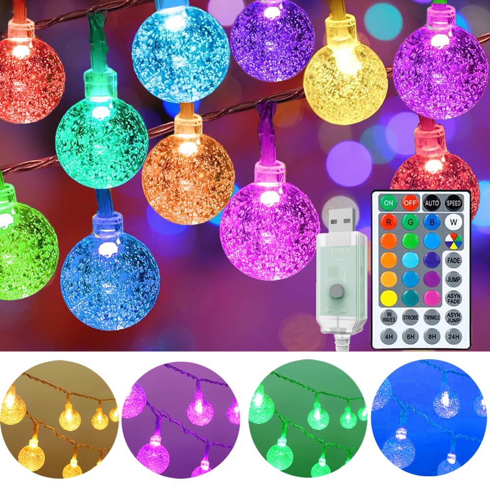 Mocalido 30ft Color Changing LED Globe String Lights - USB Powered with Remote, 50 Twinkle Lights for Bedroom, Christmas, Classroom & Home Décor | Perfect for Parties, Weddings, and Cozy Indoor Ambiance