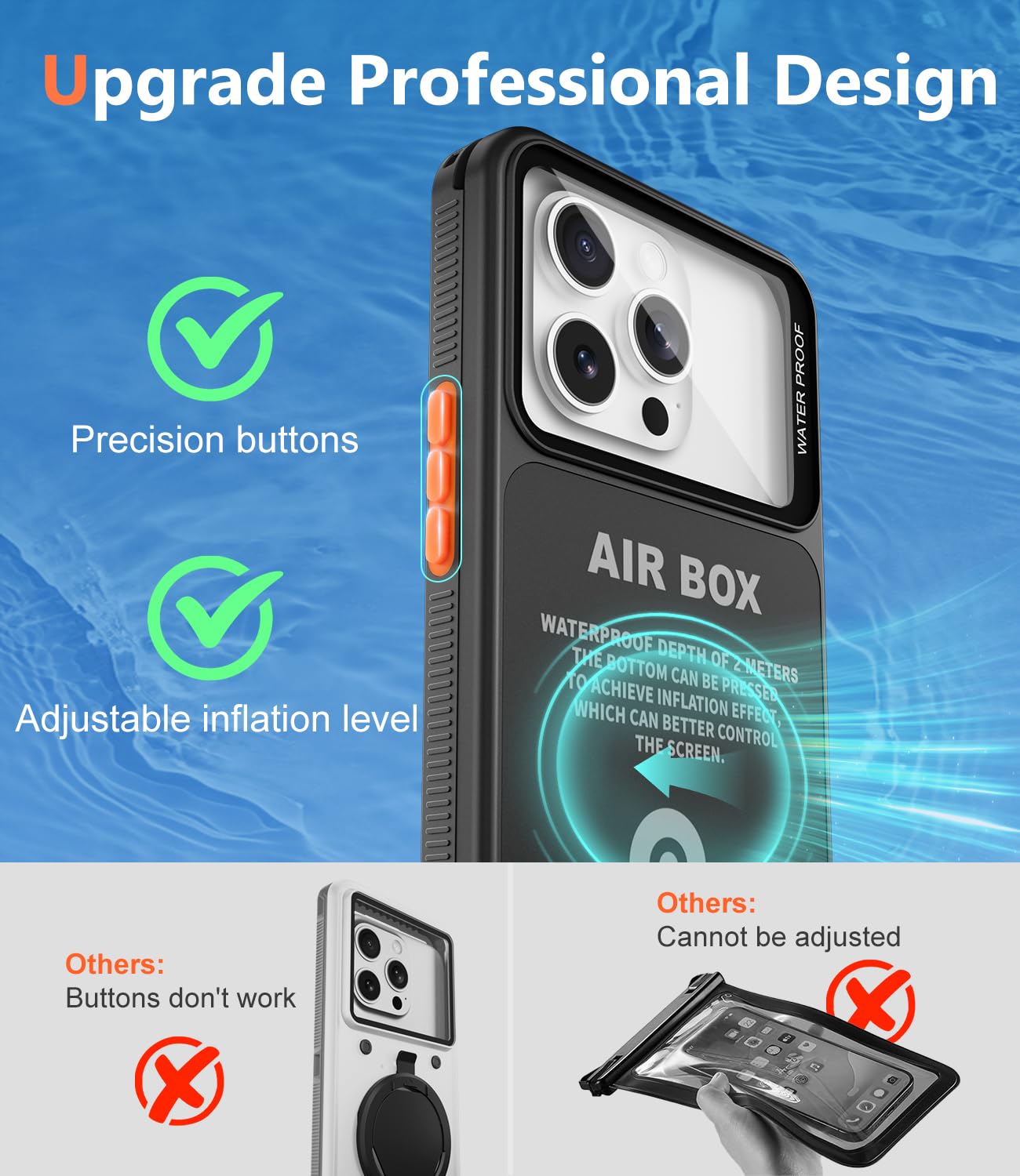 **IP68 Waterproof Phone Case for iPhone 15/14/13/12 Pro Max & 16/15/14 Plus – Underwater Protection for Snorkeling, Swimming & Beach Activities – Sensitive Touchscreen & Precise Buttons – 6.7