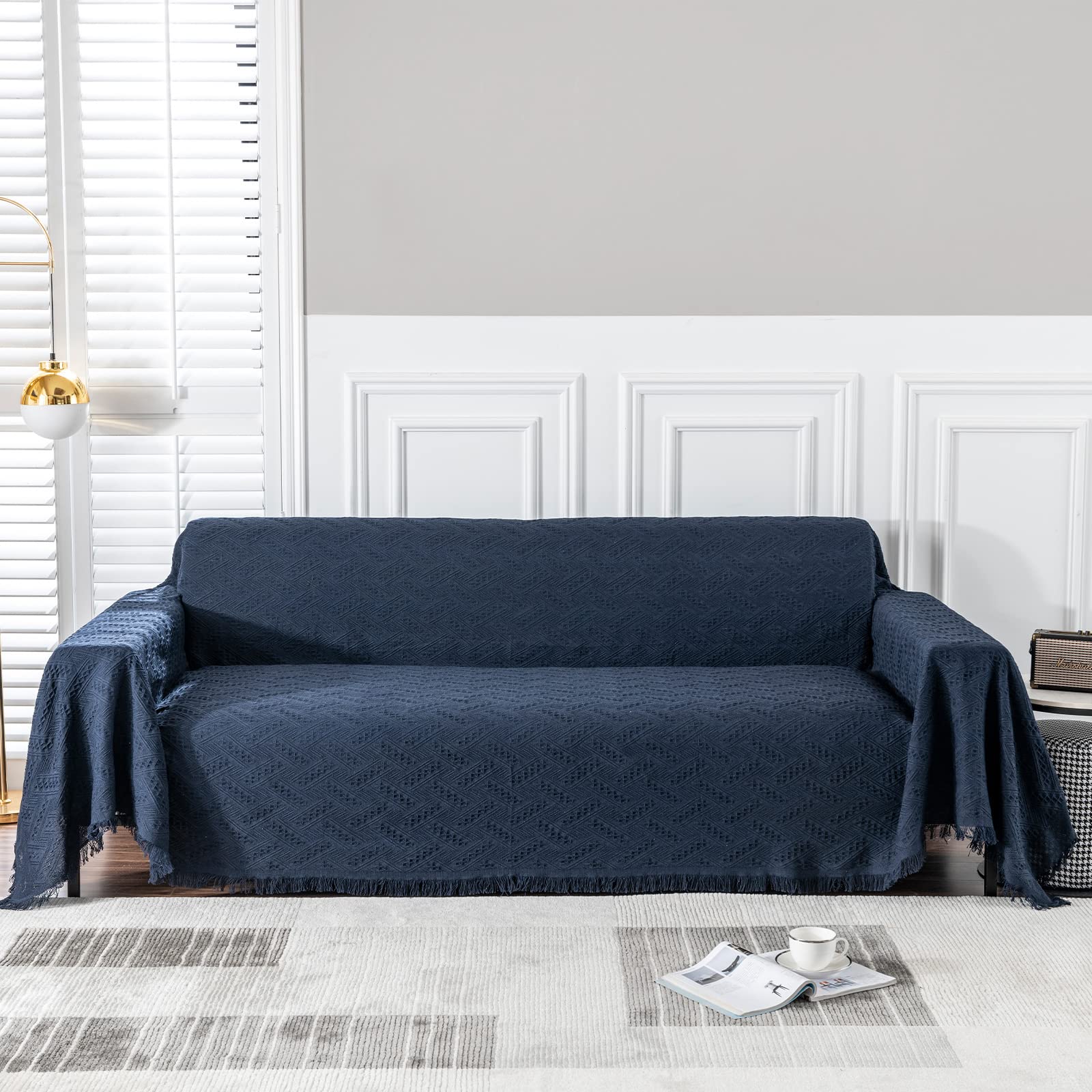 MEETSKY Navy Blue Stretchable Sofa Cover for Sectional, Reclining Loveseat, Chair & Futon - Soft, Durable & Decorative Living Room Furniture Protector (71
