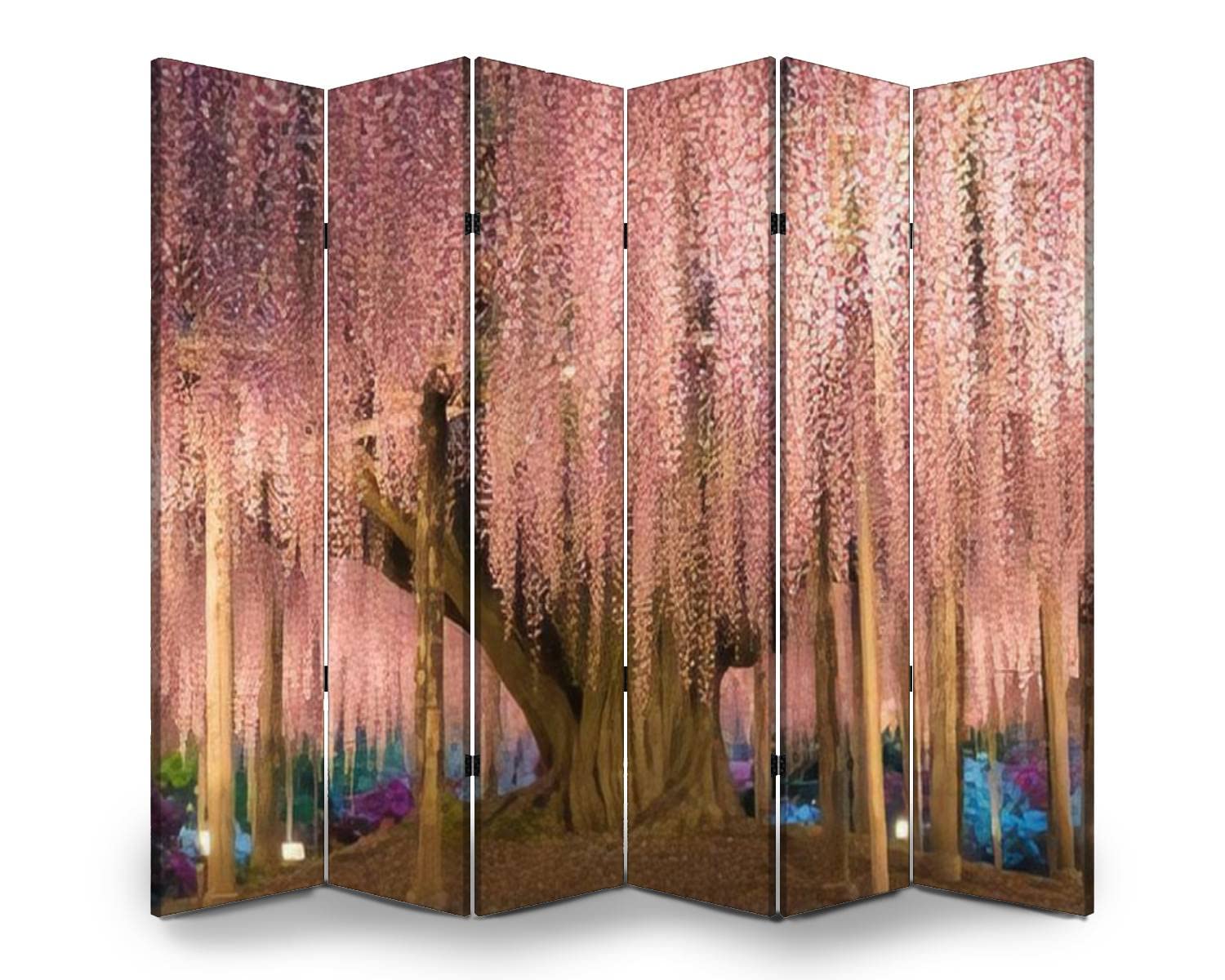 VDSRYGMLB 6-Panel Wooden Room Divider with Wisteria Trellis Design - Japanese Style Folding Privacy Screen, Dual-Sided Canvas Partition for Indoor Spaces - Perfect for Home Office, Bedroom Separation & Decorative Display