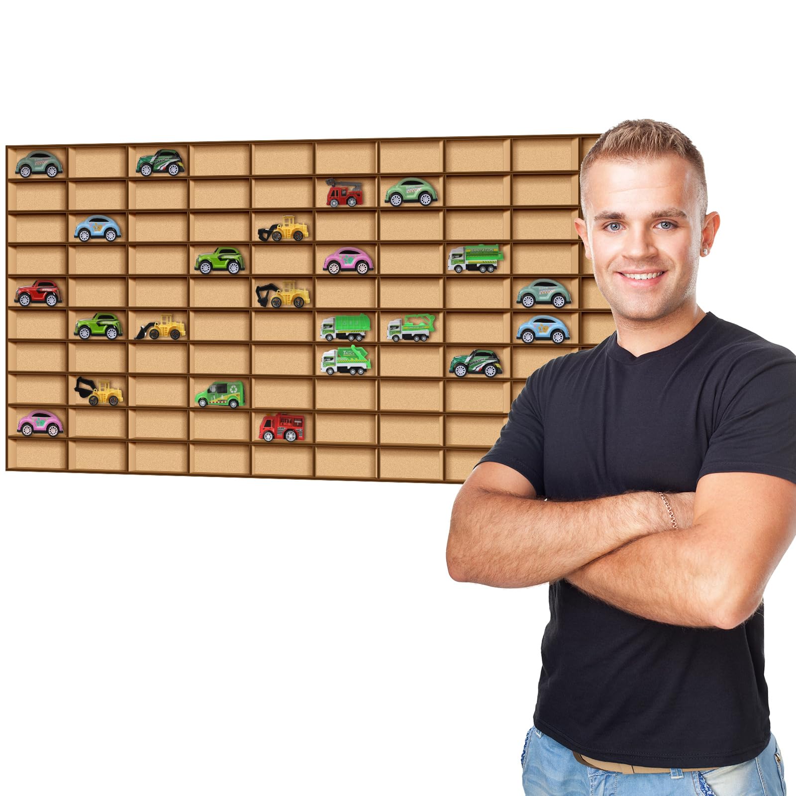 2 Pack Wooden Toy Car Display Case with 110 Spaces - Wall Mounted Storage Shelf for Collectibles, Figurines & Shot Glasses | Perfect for Birthday Gifts, Home Decor & Collector Showcase
