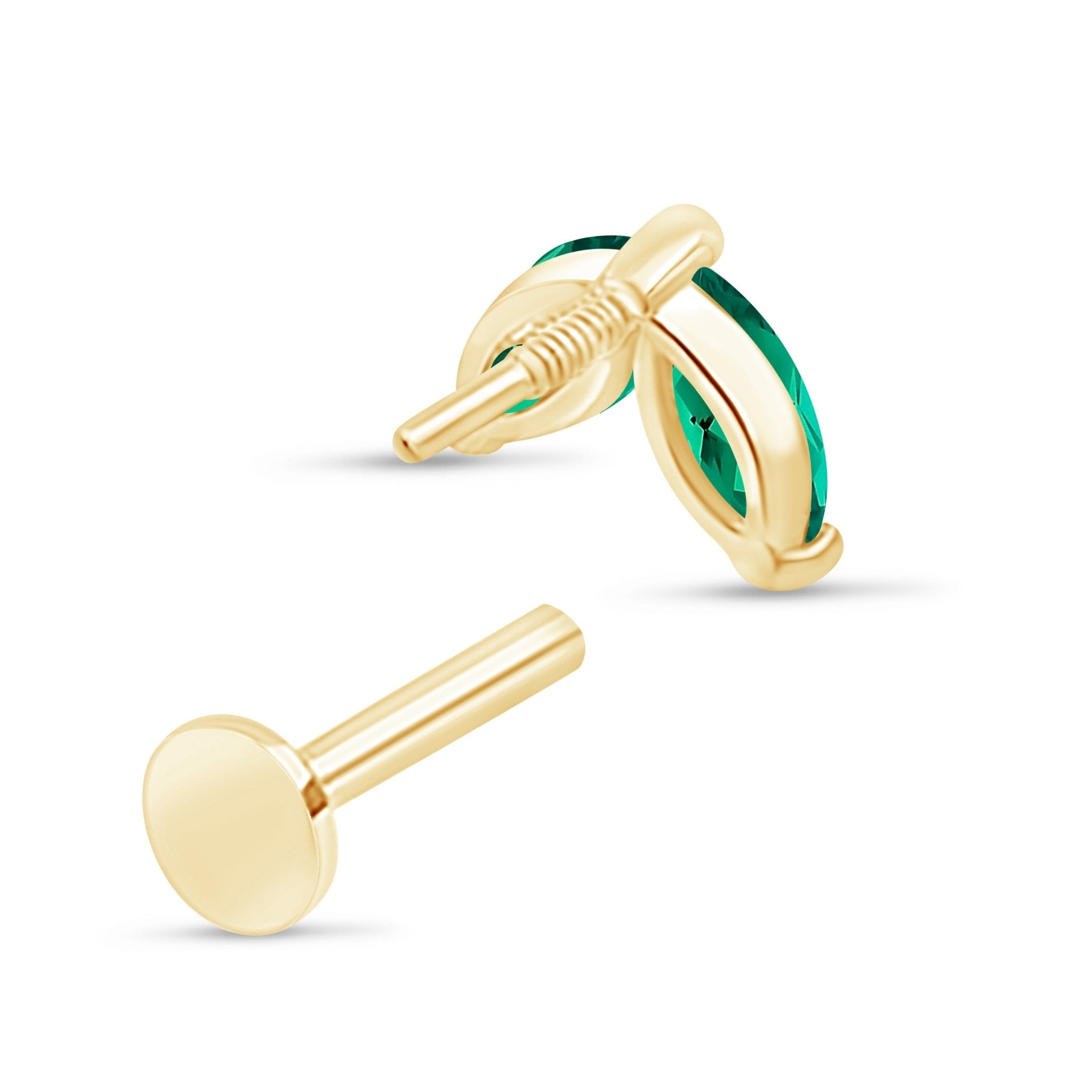 14K Solid Yellow Gold Emerald Double Marquise Flat Back Stud Earrings – Elegant Jewelry for Women, Perfect for Parties, Weddings & Daily Wear